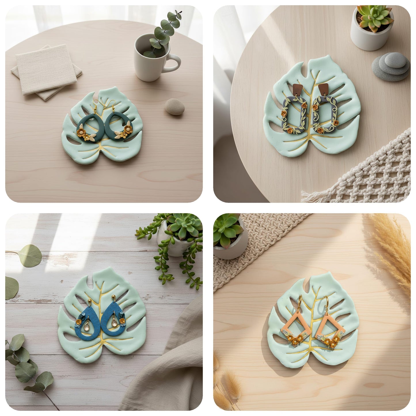 GOTO CLAY TOOLS Trinket Cutter Set for Polymer Clay Display & Jewelry Styling – Monstera, Shell & Flower Shapes | MOSHEFL-TRI