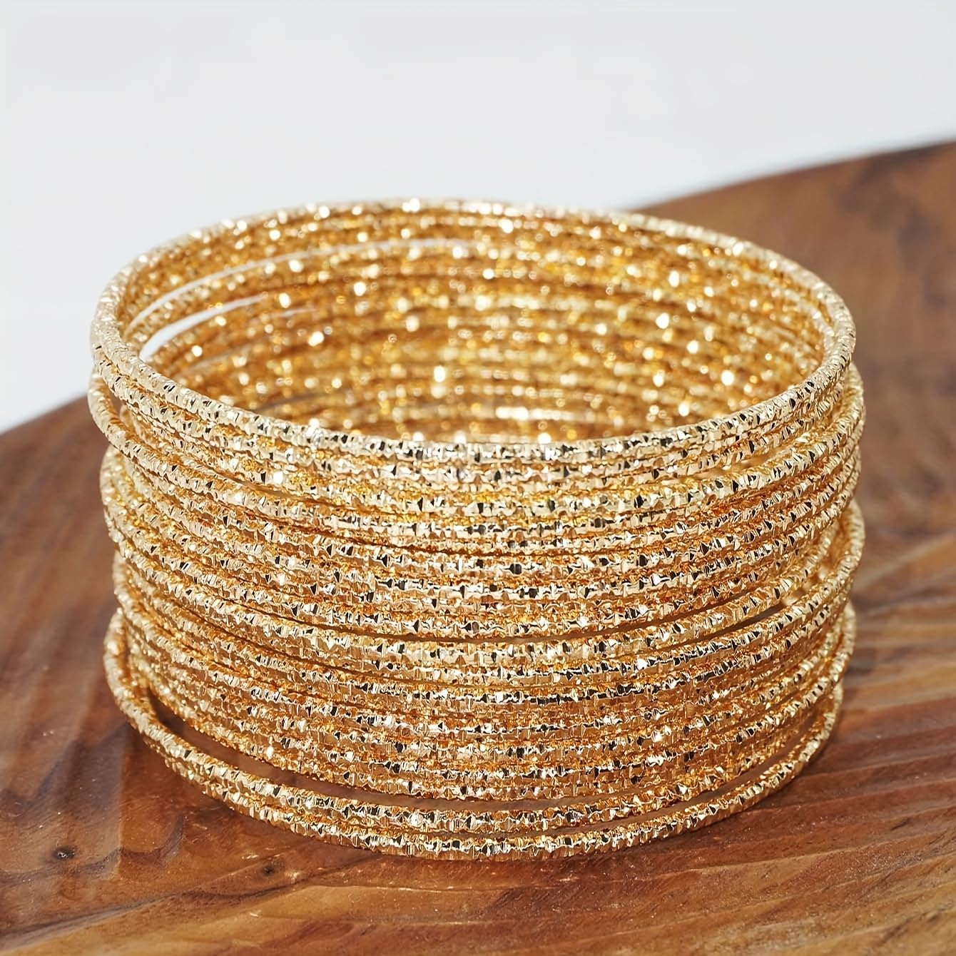 RINTOLER 20Pcs Gold Bangles Bracelets Set for Women - Multi Layer Stackable Textured Thin Bracelets Indian Bangles Boho Jewelry Set (A-20PC Gold)