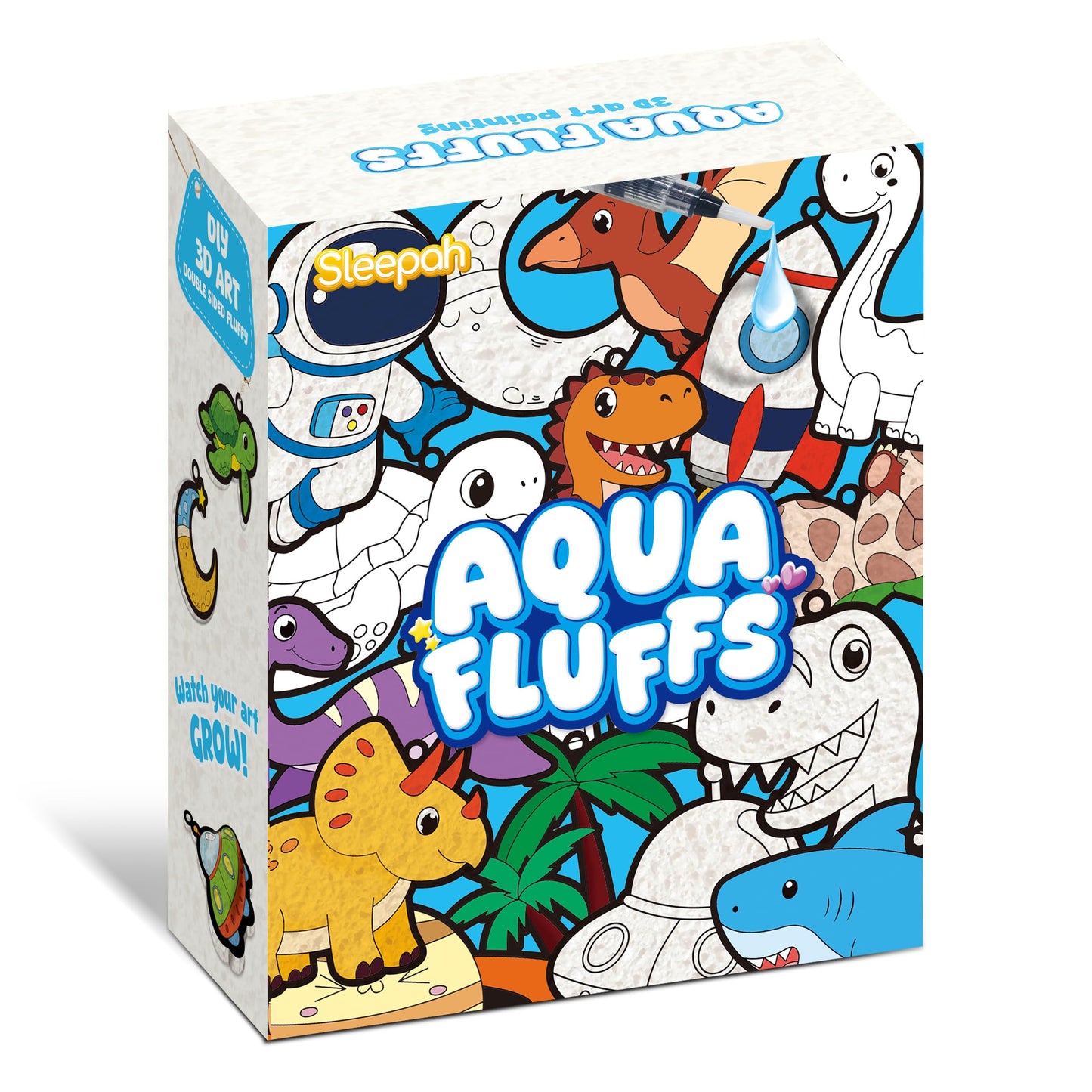 Aqua Puffs Fluffs Mess-Free 3D Art Puffs Kit for Kids Double-Sided Water-Activated Craft with Dinosaur & Space Designs, No Glue or Paint, Creative Activity for Boys & Girls Ages 3–8 Dinosours & Space