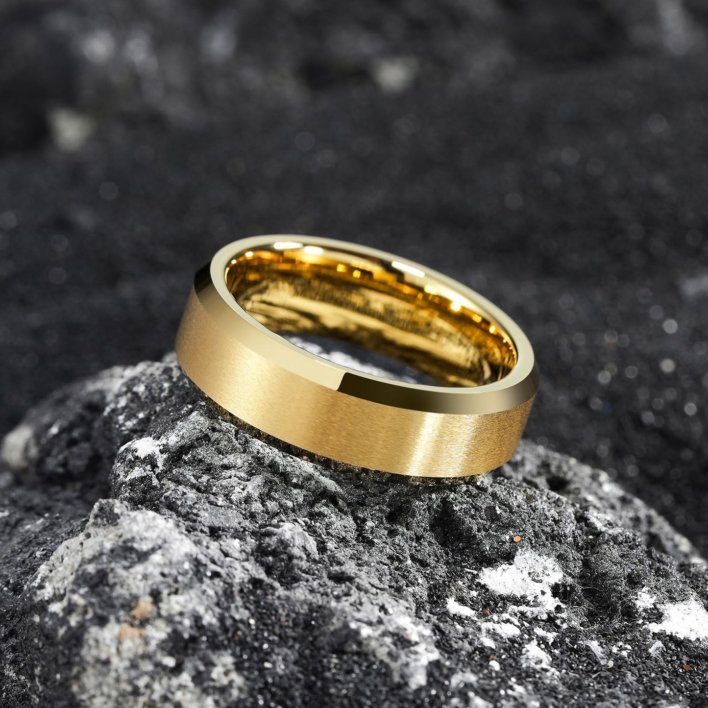 King Will 7mm Basic Tungsten Rings For Men Gold Wedding Band Polished Edge Brushed Matte Promise Ring Comfort Fit (Size 7)