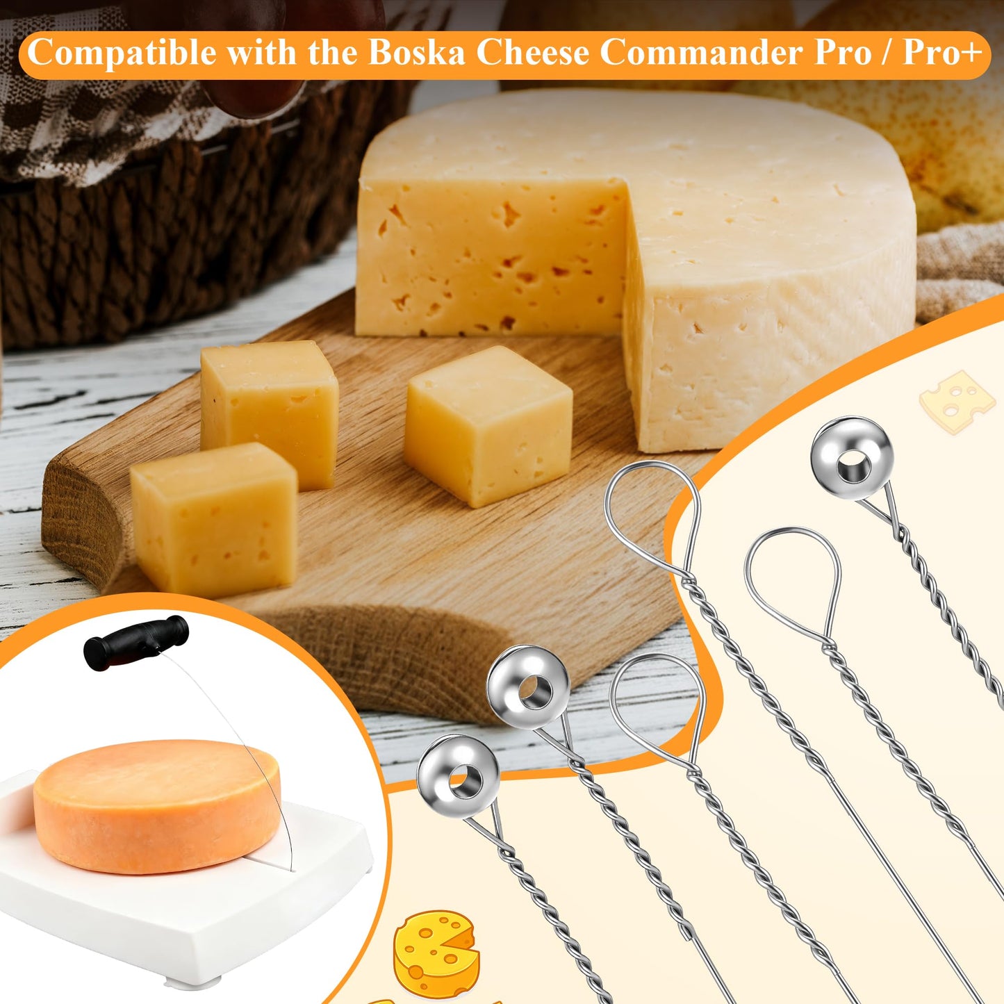 Replacement Cheese Cutting Wires Compatible with Boska Cheese Commander Pro/Pro+, Stainless Steel Cutter Wire Replacement, Fit & Easy to Install for Hard or Semi Hard Block Cheddar & Gouda(6 Pack)