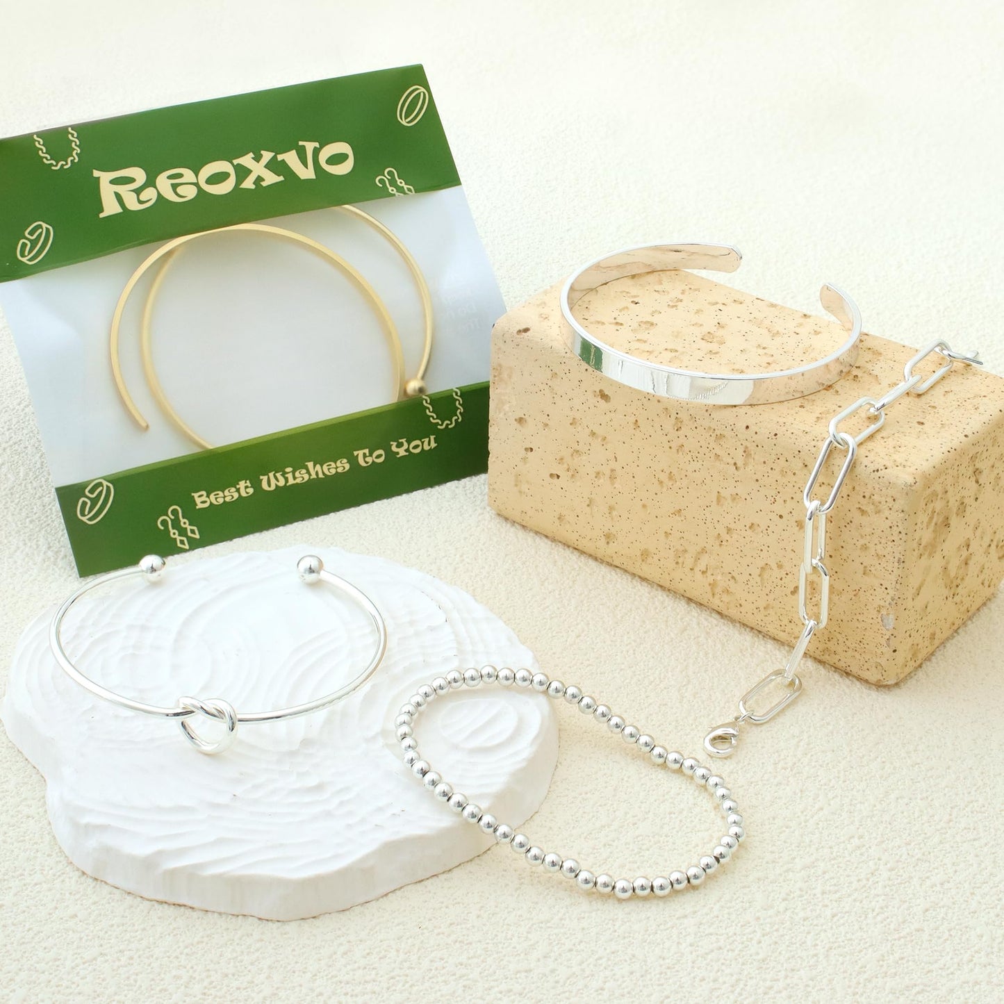 Reoxvo 925 Sterling Silver Plated Bracelets Jewelry for Women Stack Silver Bangle Cuff Bracelet Set for Women
