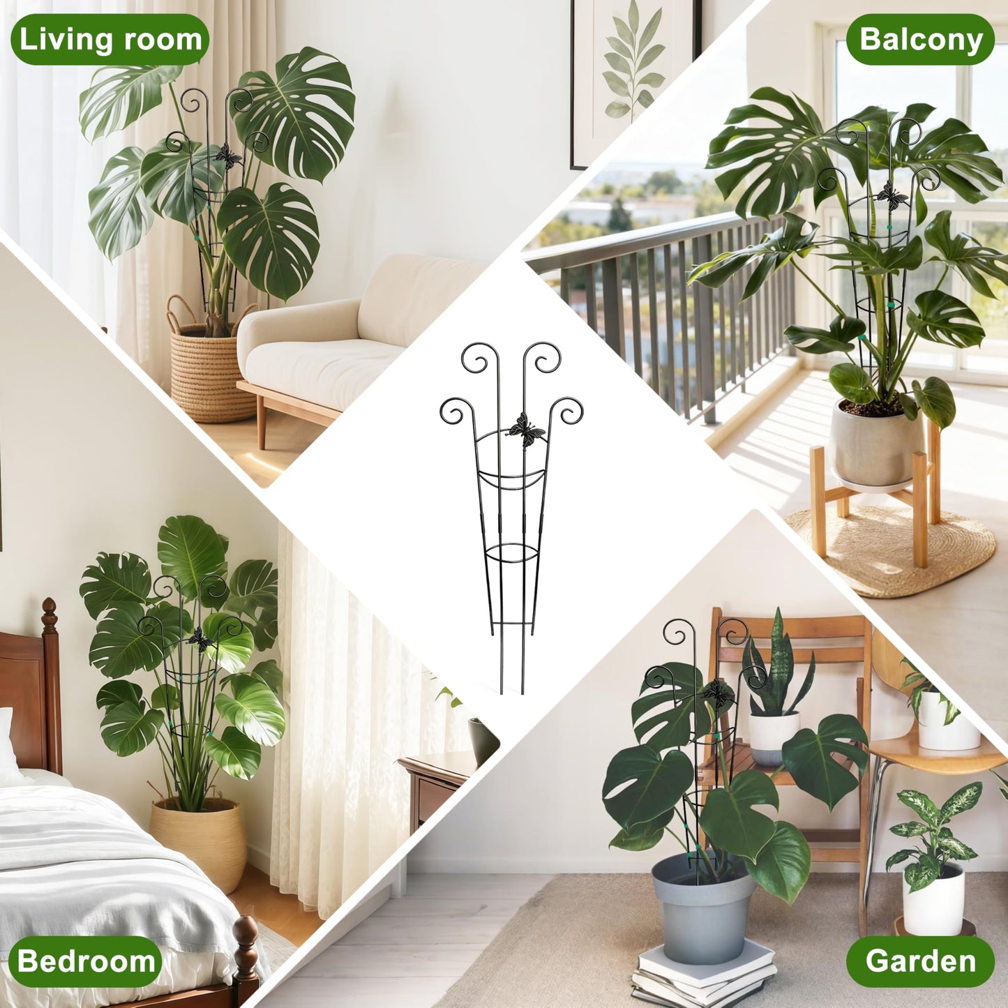Coomin 32.6in Monstera Plant Support for Indoor Plants, 4P Trellis for Climbing Plants Indoor, Plant Climber Stakes for Potted Plants