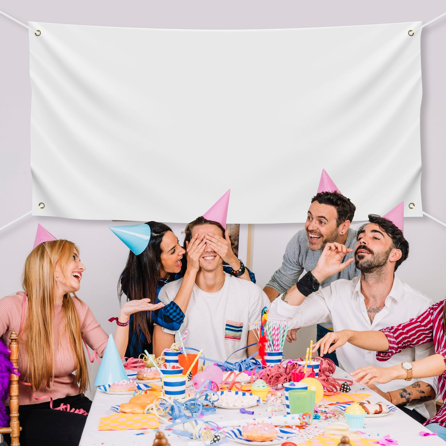 Blank DIY Banners Polyester Oxford Cloth White Banner with Hanging Rope for Wall Signs Writing DIY Painting Indoor Outdoor Office Camping Yard Birthday Party Decorations Supplies (6x3ft)