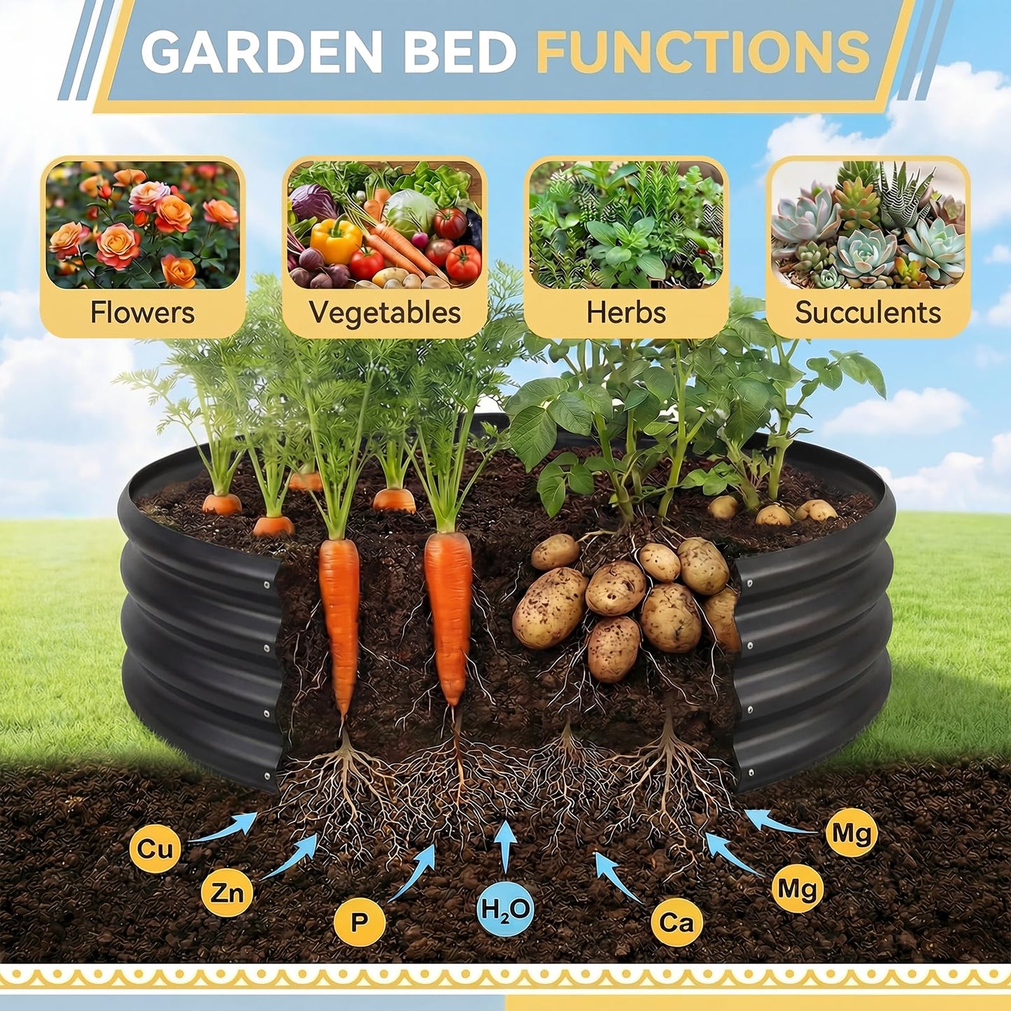 Land Guard Galvanized Raised Garden Bed Kit, Planter Boxes Outdoor, Round Large Metal Garden Beds for Vegetables(Gray)……
