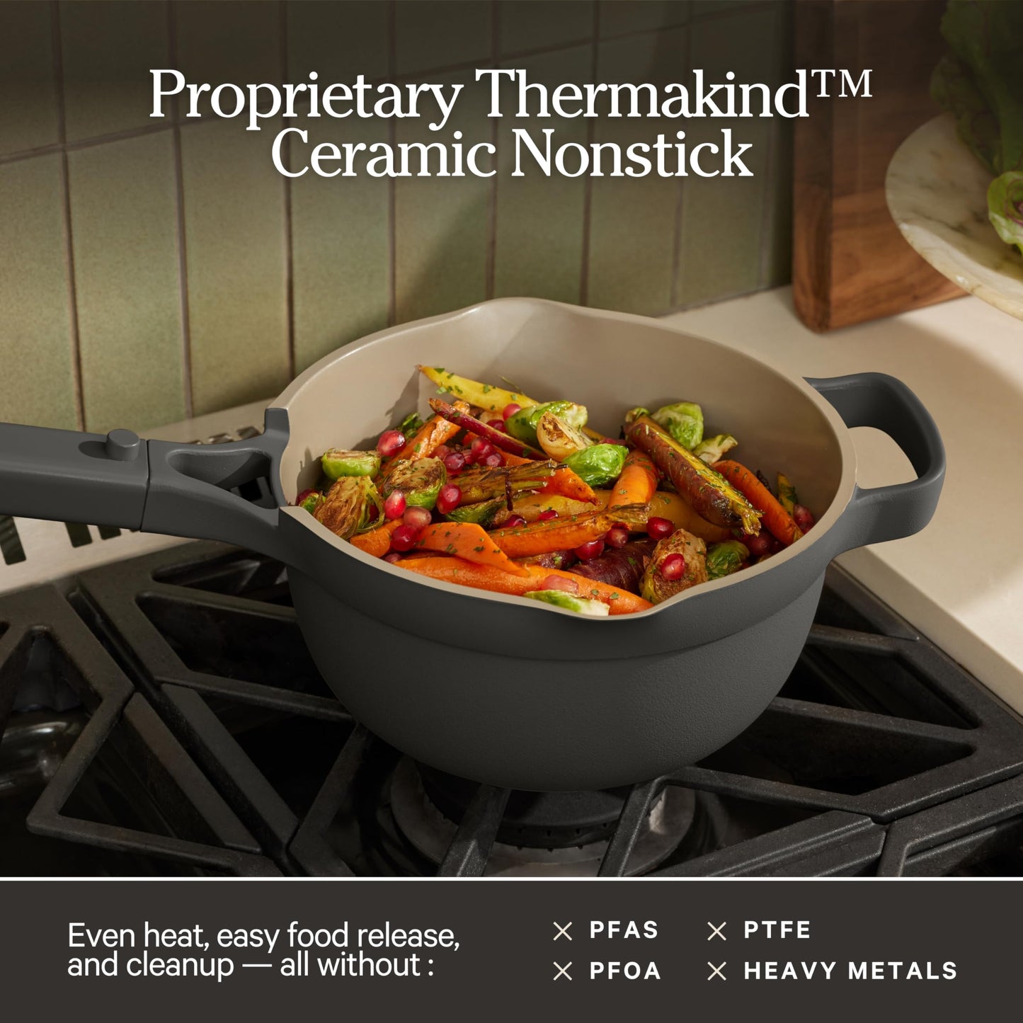 Our Place Mini Perfect Pot | 2.5 Qt Ceramic Pot with Lid & Spatula | Patented 8-in-1, PFAS-Free Nonstick, Non-Toxic Cookware | Induction & Oven-Safe up to 450°F | Char