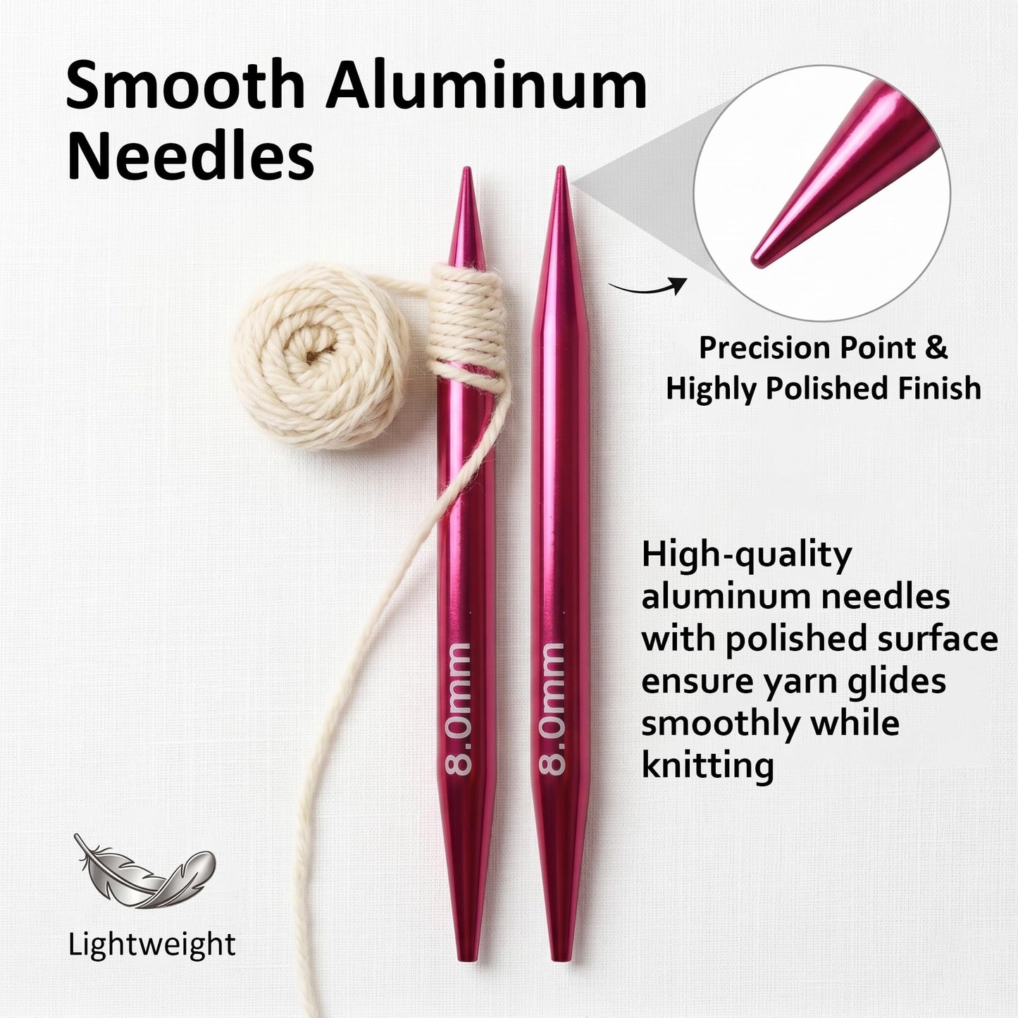 Astrumify 3.94-Inch(10cm) Interchangeable Circular Knitting Needles Set 13 Pairs(3mm-10mm) of Premium Aluminum Needles & Accessories