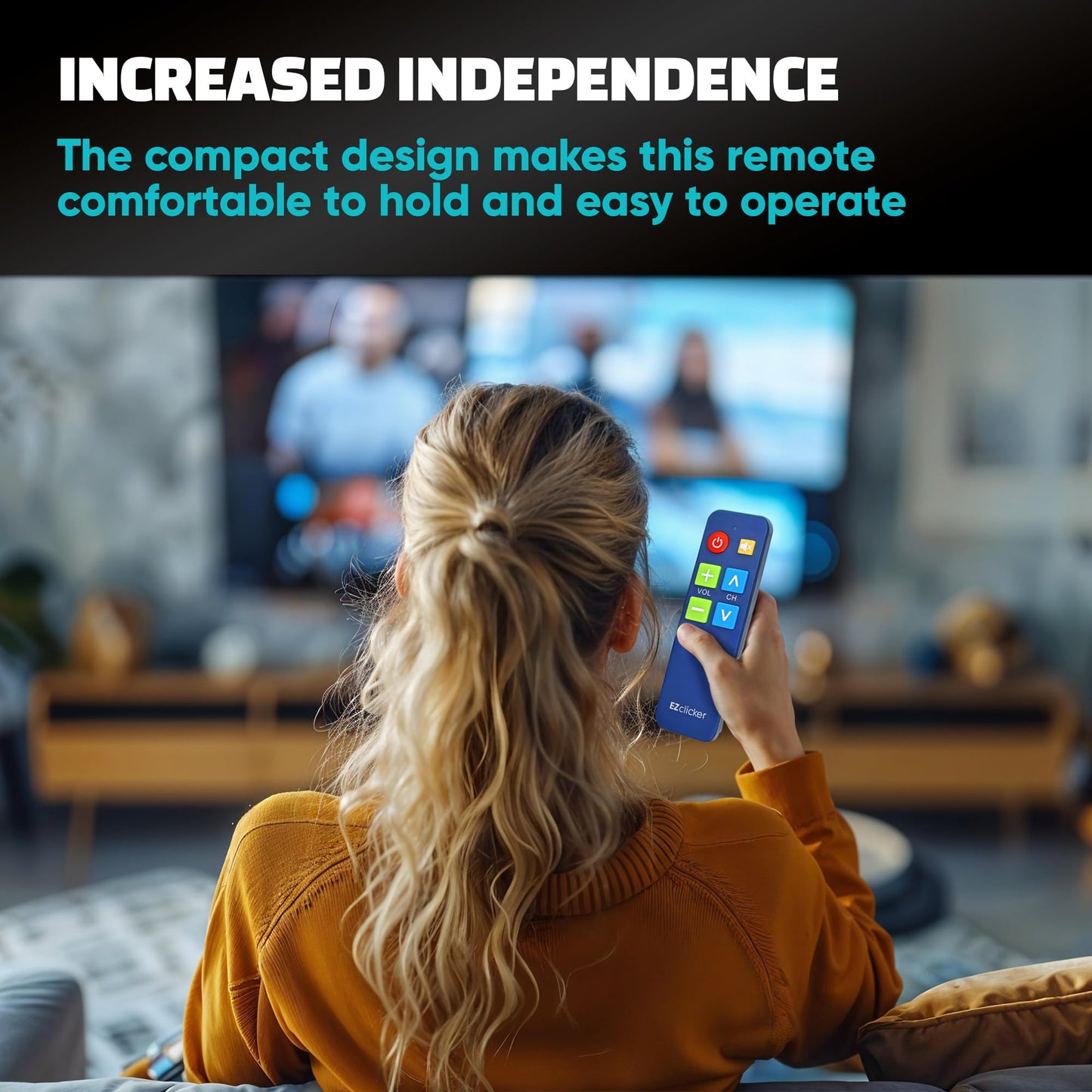 EZclicker TV Remote for Seniors, Extra Simple Big Button Remote (Blue) Works with Major TV Brands, NOT for Streaming (2xAAA Batteries Not Included)