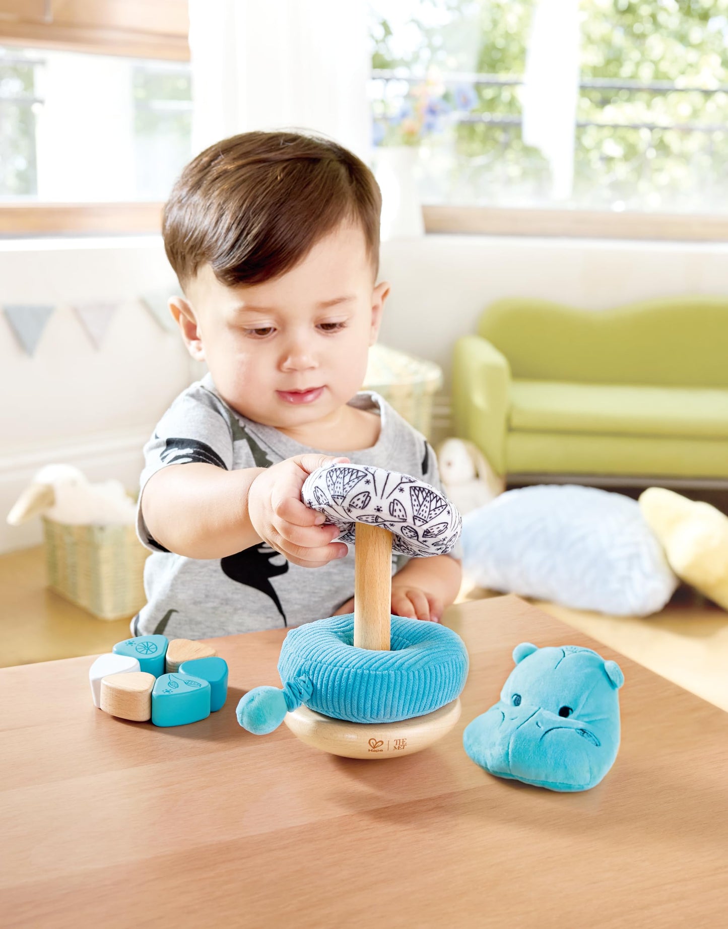 Hape x The Met William the Hippo Baby Stacker – Art-Inspired Stacking Toy for Ages 10-24M – Develops Fine Motor Skills, Colors & Shapes