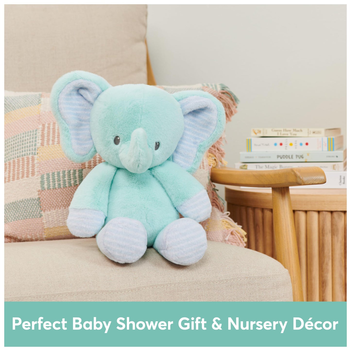 Baby GUND Safari Friends Elephant Pull-Down Musical Plush, Travel Friendly Sensory Toy with Stroller Loop for Ages 0 and Up, Blue, 12”