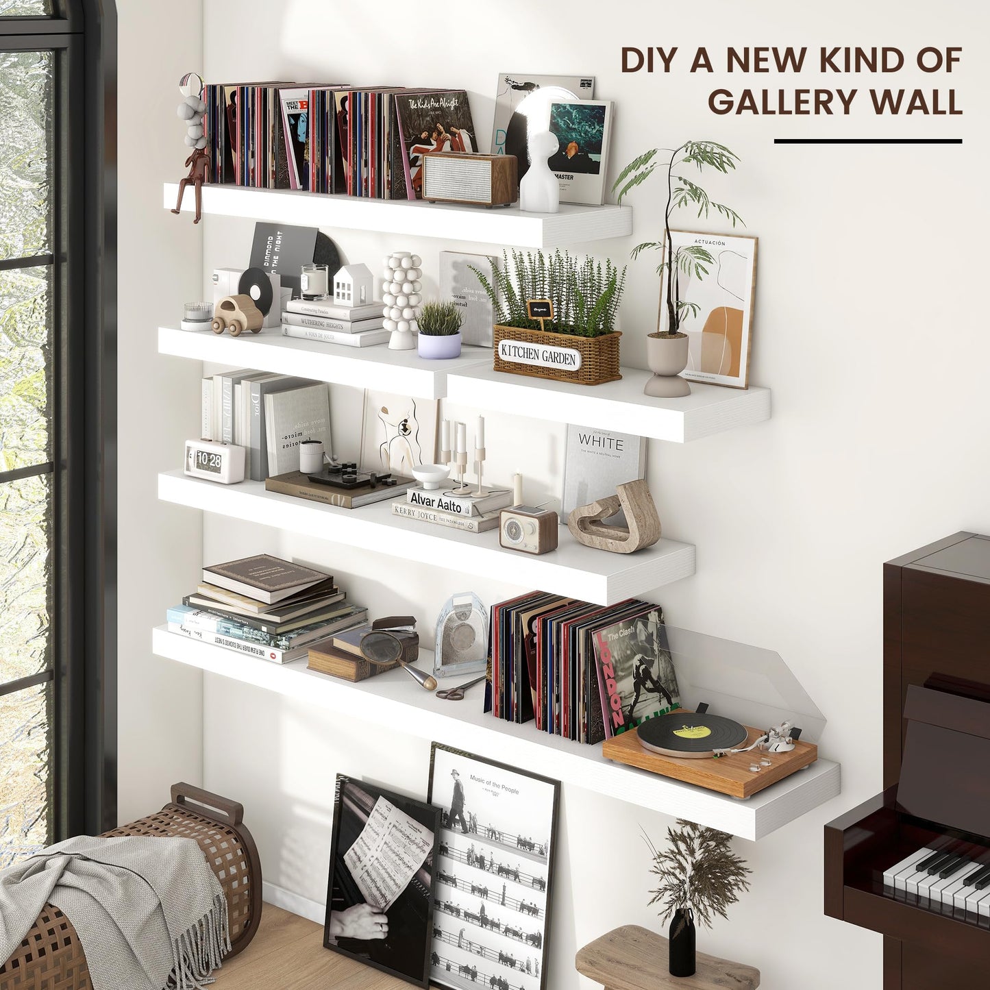 Venusmiles Floating Shelves for Wall, Engineered Wood Wall Shelves with Invisible Brackets for Living Room Bedroom Bathroom Office Kitchen Decor and Storage (White, 24" W x 9" D x 1.5" H) Set of 2