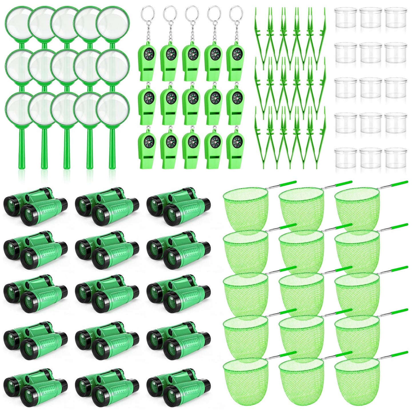 Sabary 12 Set 72 Pcs Explorer Kit Bug Catching Kit for Outdoor with Binoculars, Butterfly Net, Magnifying Glass, Compass Whistle, Tweezers and Observation Box for Outdoor Hiking Wilderness Adventure
