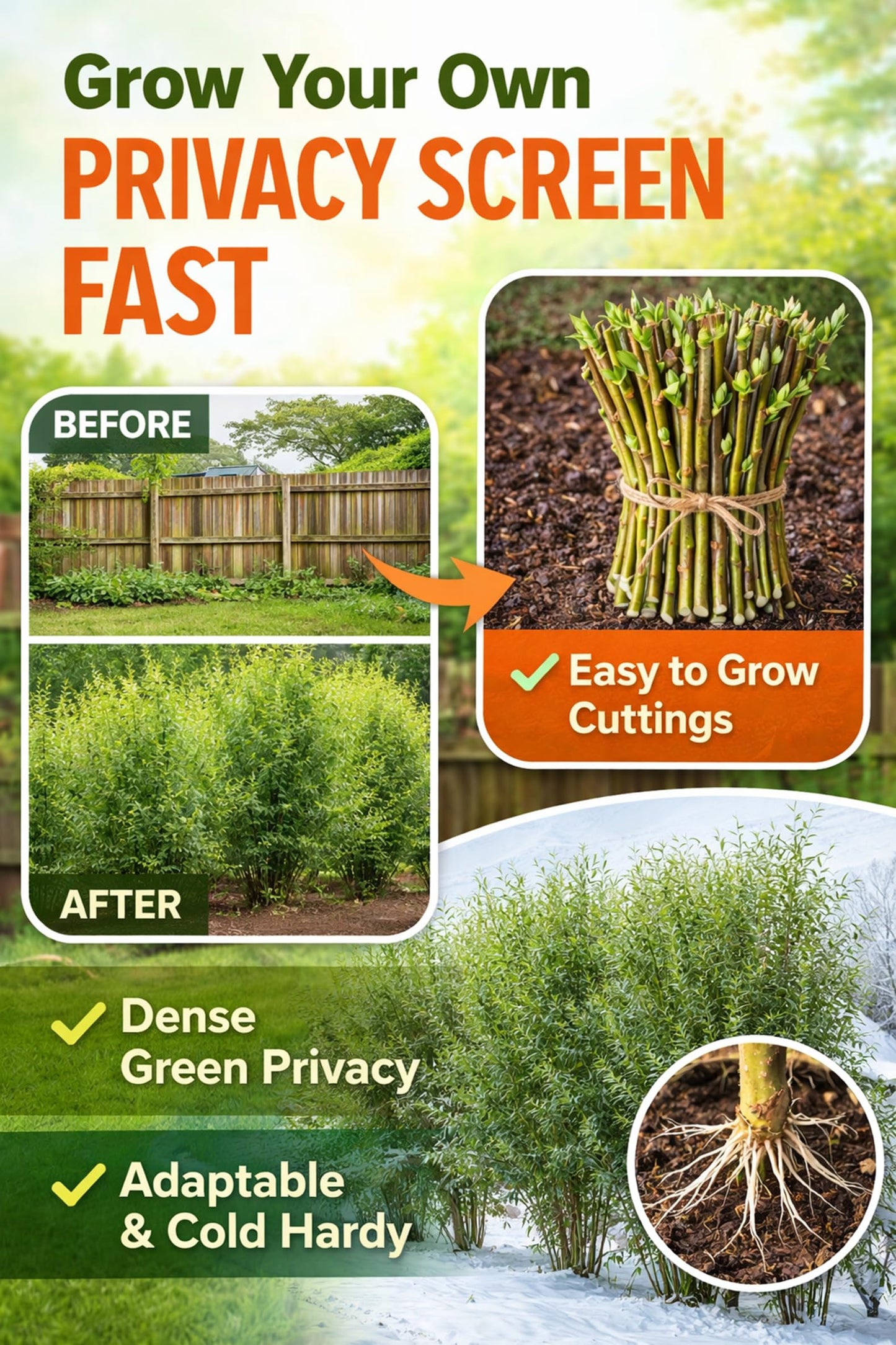 Hybrid Willow Tree Cuttings – Fast Growing Privacy & Shade Trees – Easy to Root Live Cuttings – Cold Hardy, High Yield Trees for Screens & Windbreak (10 Cuttings)