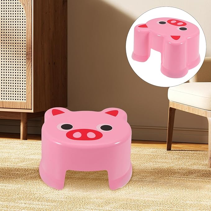 DOITOOL Cartoon Plastic Stool Non-Slip Step Stool for Bathroom Sink and Potty Training with Fun Frog and Pig Design for Boys for Bathing and Independence