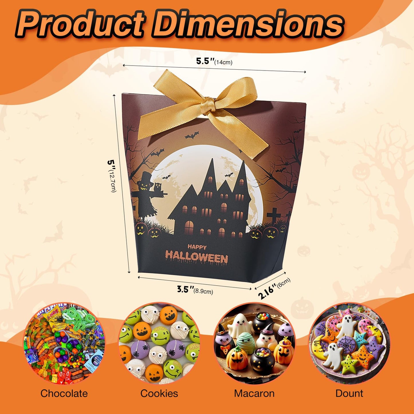 SLShePack 48 Set Halloween Treat Boxes with Ribbons,6 Patterns Gift Bags for Coworkers Decorations Boxes Party Favors Boxes