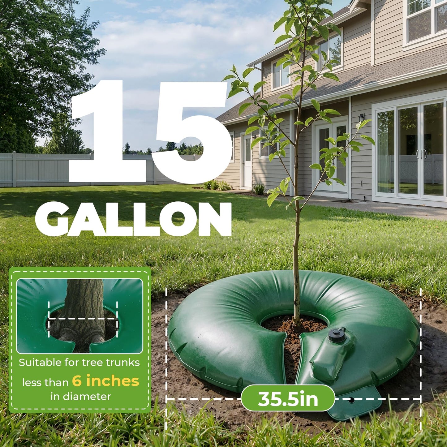 HIRALIY 15 Gallon Tree Watering Bag, 4 Pack Watering Ring, Slow Release 1-7 Days, Deep Root & Automatic Drip Irrigation System, for Multi-Trunk Newly Planted Small Trees and Shrubs