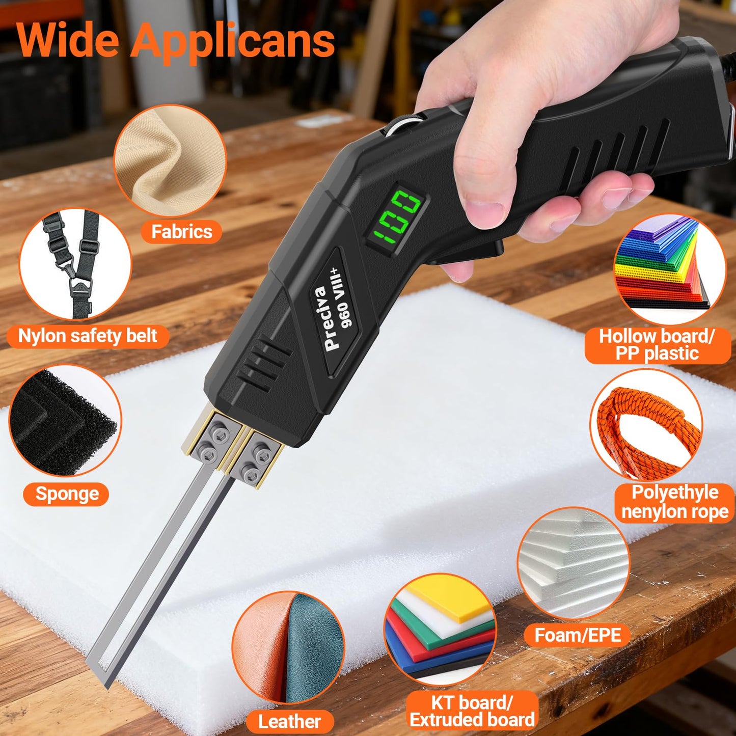 Preciva Hot Knife Foam Cutter with Digital Display, Electric Foam Cutting Tool Kit, Pure Copper Base, 20 Adjustable Temperatures with Overheat Protection, Ideal for PE Foam, XPS, Rope, Fabric, DIY