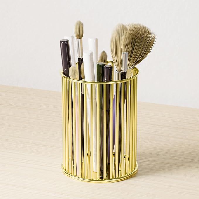 Makeup Holder - Makeup Brush Organizer, Cosmetic Brushes Storage Holder for Dressing Table, Gold.