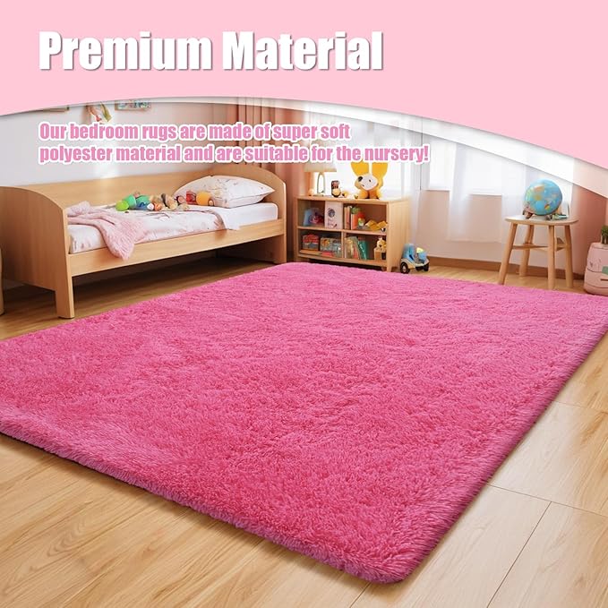9x12 Fluffy Area Rugs for Living Room,Large Fuzzy Shag Area Rug for Bedroom,Soft Non-Shedding Indoor Plush Carpet for Kids Bedroom Nursery Home Decor,Hot Pink
