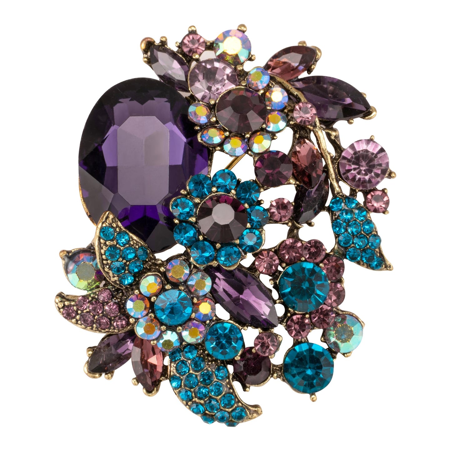 SELOVO Party Jewelry Rhinestone Purple Statement Flower Brooch Pin