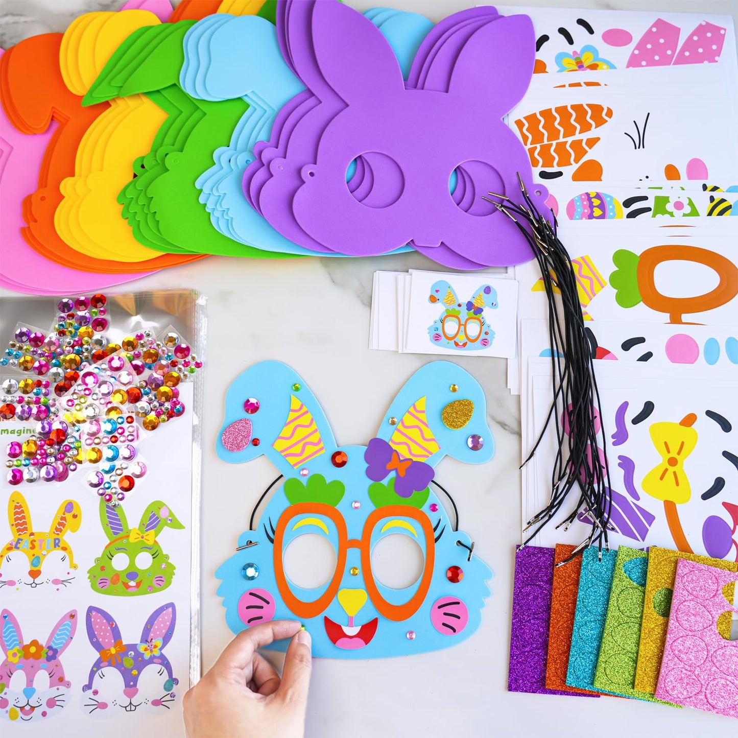Winlyn 24 Sets Easter Bunny Masks Craft Kits DIY Foam Easter Bunny Party Mask Art Sets Bunny Face Stickers Arts and Crafts for Kids Party Favors Spring Easter Classroom Activities Art Project