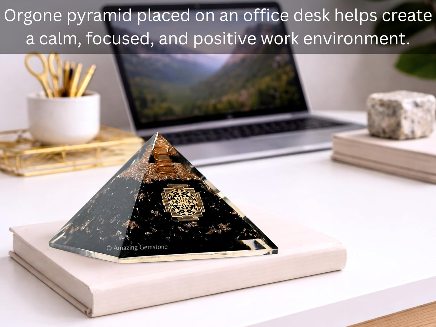 Amazing Gemstone Large Black Tourmaline Orgone Pyramid Crystal, Sri Yantra Orgonite Pyramid, Positive Energy Healing