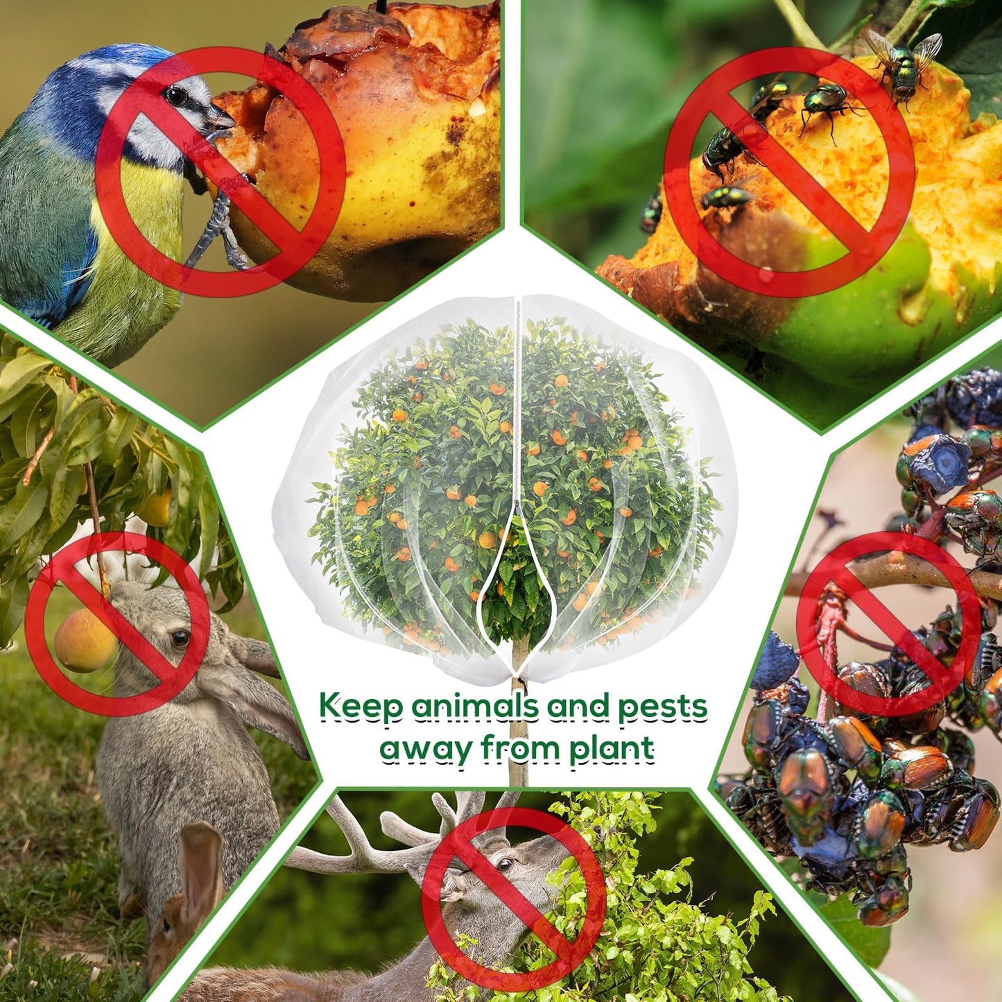 7.8 x 7.8 ft Large Fruit Tree Netting Cover with Zipper and Drawstring,Garden Insect Netting Plant Cover Transparent Bird Plant Barrier Flower Fruit Mesh Screen for Preventing Deer Squirrel Bugs