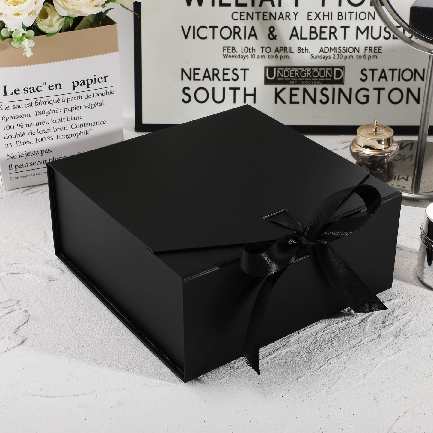 OEMVALATY 6-Pack Gift Boxes,9.5x6x3 Inch Magnetic Gift Boxes with Lids for Presents,Black with Ribbon, Bridesmaid Proposal Box for Wedding, Storage, Birthday