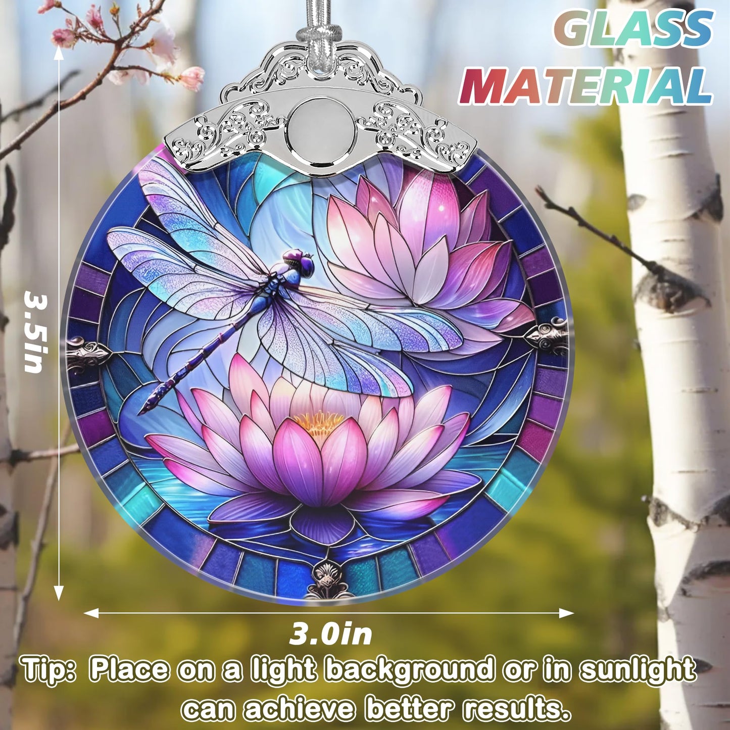 Stained Glass Dragonfly on Lotus Flower Ornament - Christmas Tree Decor Idea