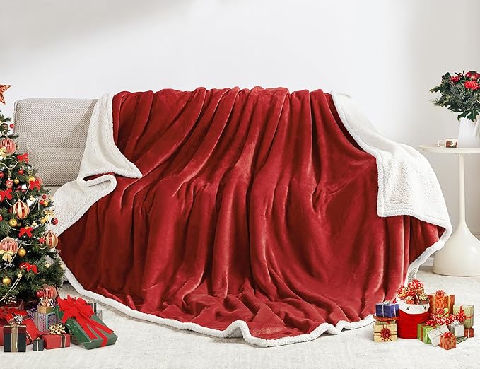 BEAUTEX Sherpa Fleece Throw Blanket Twin Size for Couch - Thick and Warm Blanket for Winter, Fluffy Flannel Plush Twin Blanket, Fuzzy Wine Cuddle Blankets for Couch Bed Sofa (60" x 80", Wine)