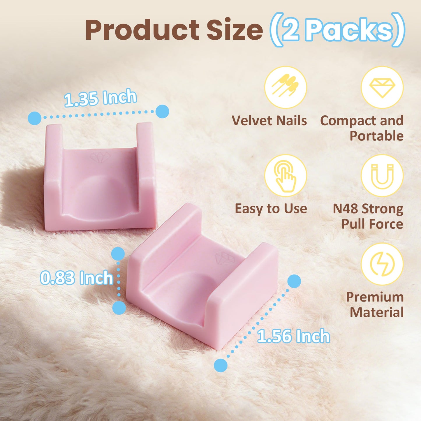 FANTOVO Nail Magnet for Cat Eye Velvet Nails, U-Shaped Magnet for Nails, Magnetic Nail Polish Tool for Cat Eye Velvet Effect, N48 Strong Pull Force, 2 Packs, Pink (NOT 3D-Printed)