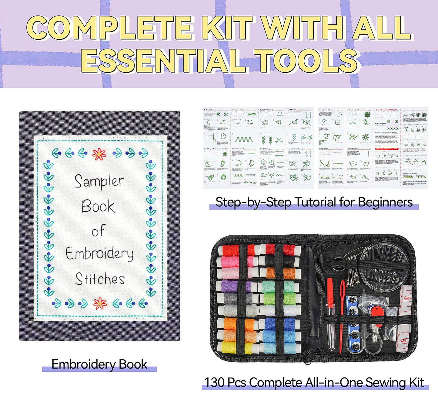 StiVerse Embroidery Stitch Book with Detachable Fabric Pages, 2026 Upgraded Embroidery Kits with Illustrated Guide to Universal Embroidery Stitches for Beginners Adults and DIY Craft Lovers