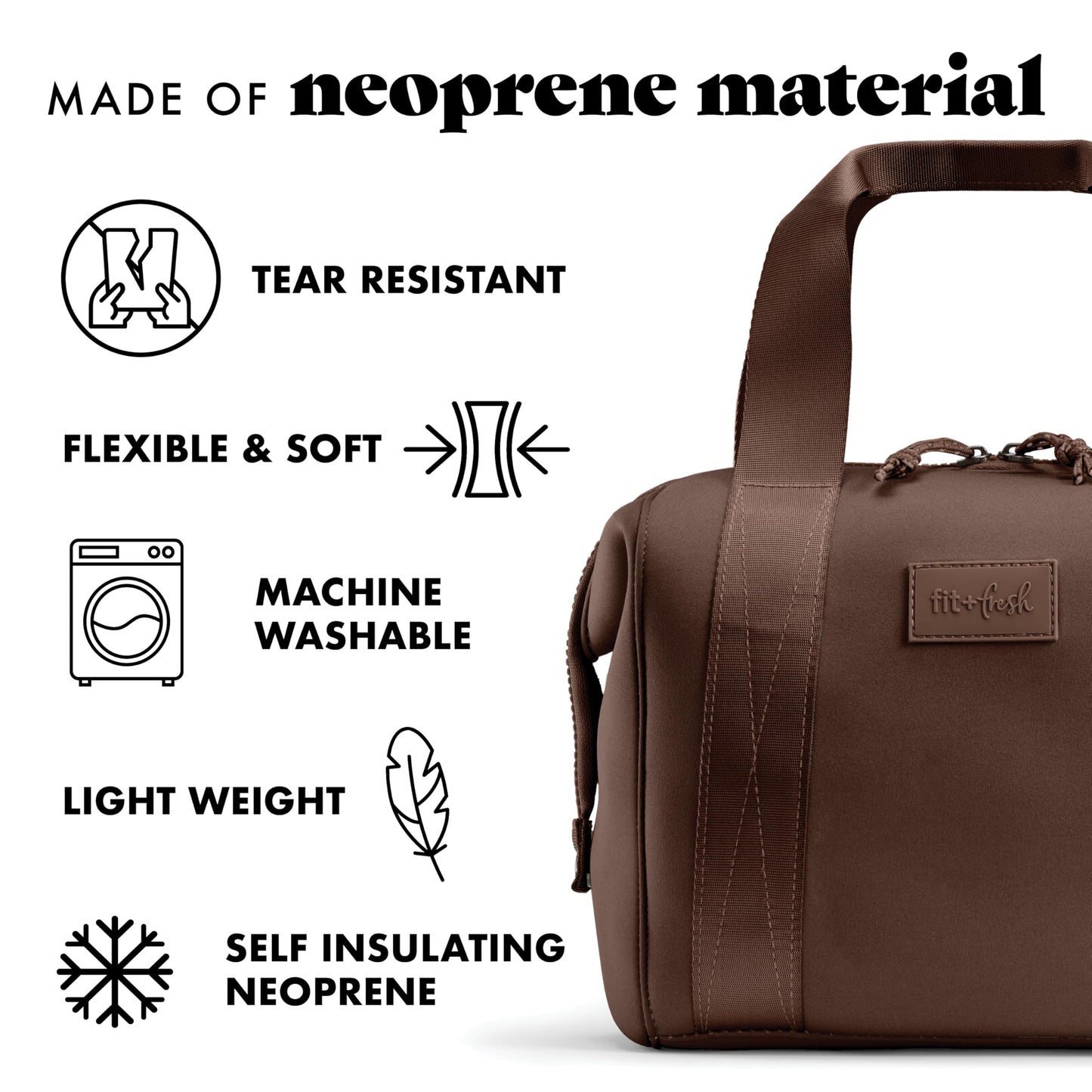 Fit & Fresh Remi Lunch Bag for Women Work – Neoprene Lunch Tote with Containers & Ice Pack, Reusable Meal Prep Lunch Box, Large Capacity, Machine Washable, Chocolate