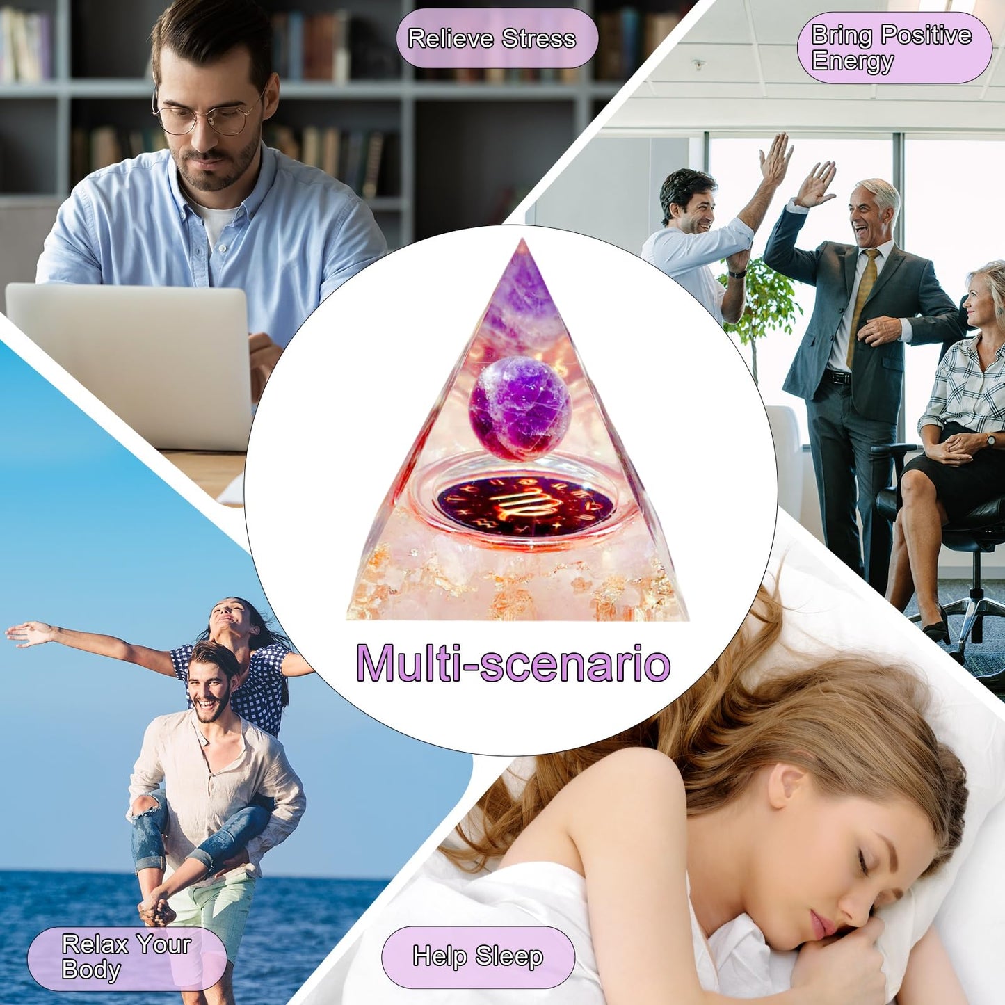 Saefheled Twelve Constellations Virgo Orgone Pyramid,Natural Amethyst&Pink Crystal Orgonite Crystal Healing Pyramid for Protection Chakra,Unique Constellation Pyramids for Positive Energy,Money Health