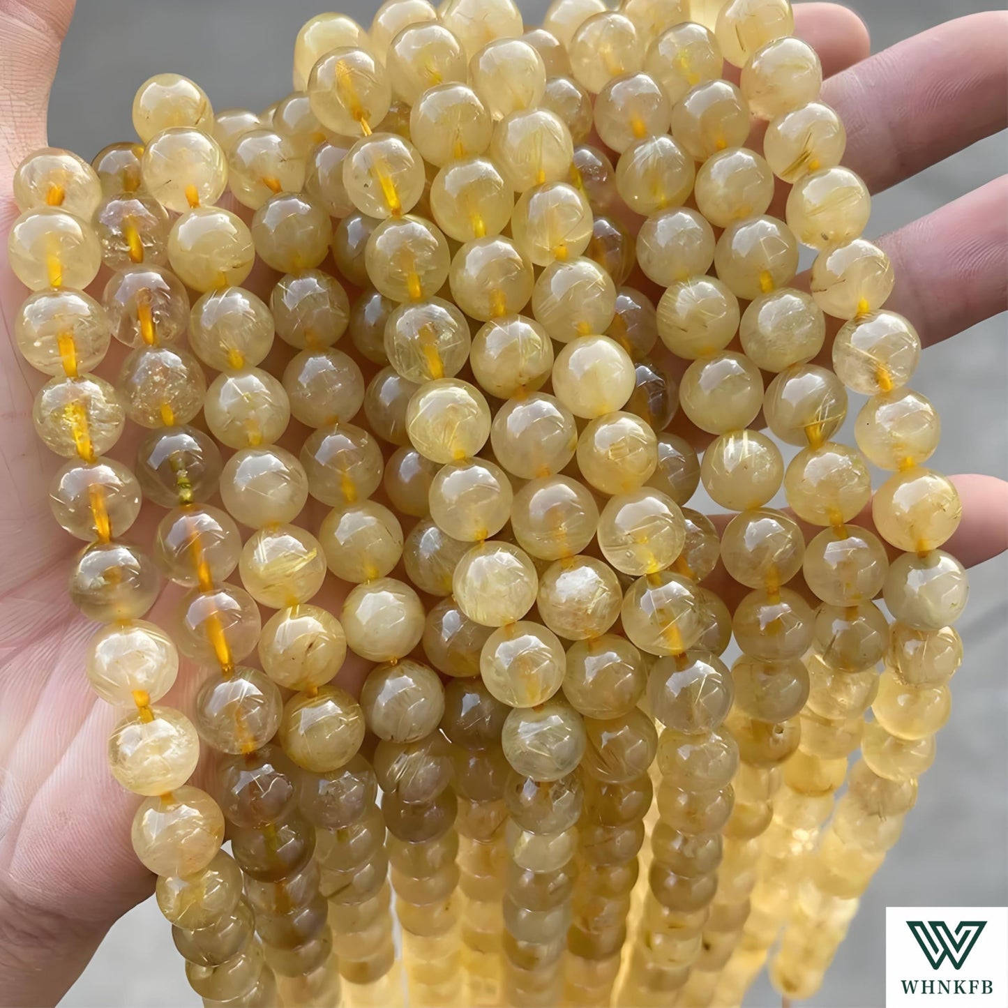WHNKFB 10mm 50PCS Natural Frosted Gold Rutilated Quartz Round Beads, Cotton-Like Included Loose Crystal Beads for Jewelry Making Craft - 4mm 6mm 8mm 10mm Options with Free Elastic Cord