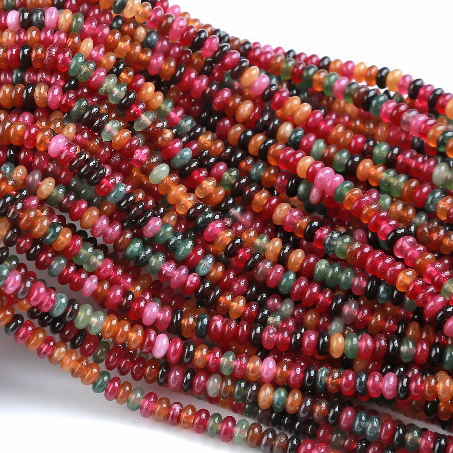 150PCS 2x4mm Natural Colorful Tourmaline Rondelle Beads Abacus Disk Stone Beads Round Loose Spacer Gemstone Beads for DIY Bracelet Necklace Jewelry Making
