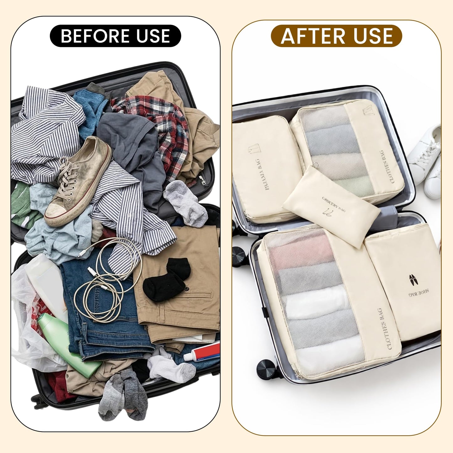 Packing Cubes for Travel – 6 Set Lightweight Luggage Organizer Bags for Suitcase, Carry-On & Backpack, Durable Packing Cubes for Trips, Storage & Organization