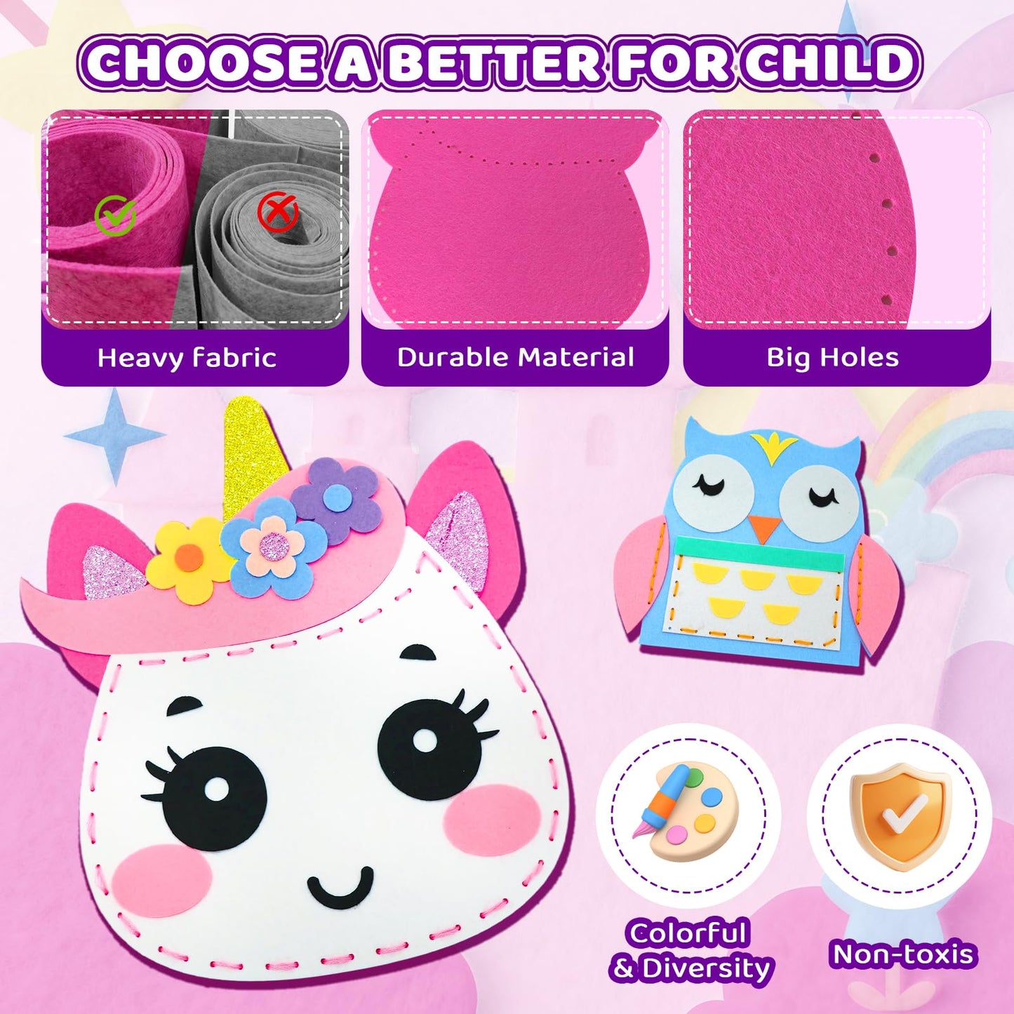 powerful xishan Sewing Kit for Kids, Unicorn 9 Thick Easy DIY Projects Sewing Kits, Beginners Girls Arts & Crafts for Ages 5+, Instructions & Felt, Birthday Gifts, Enlightenment