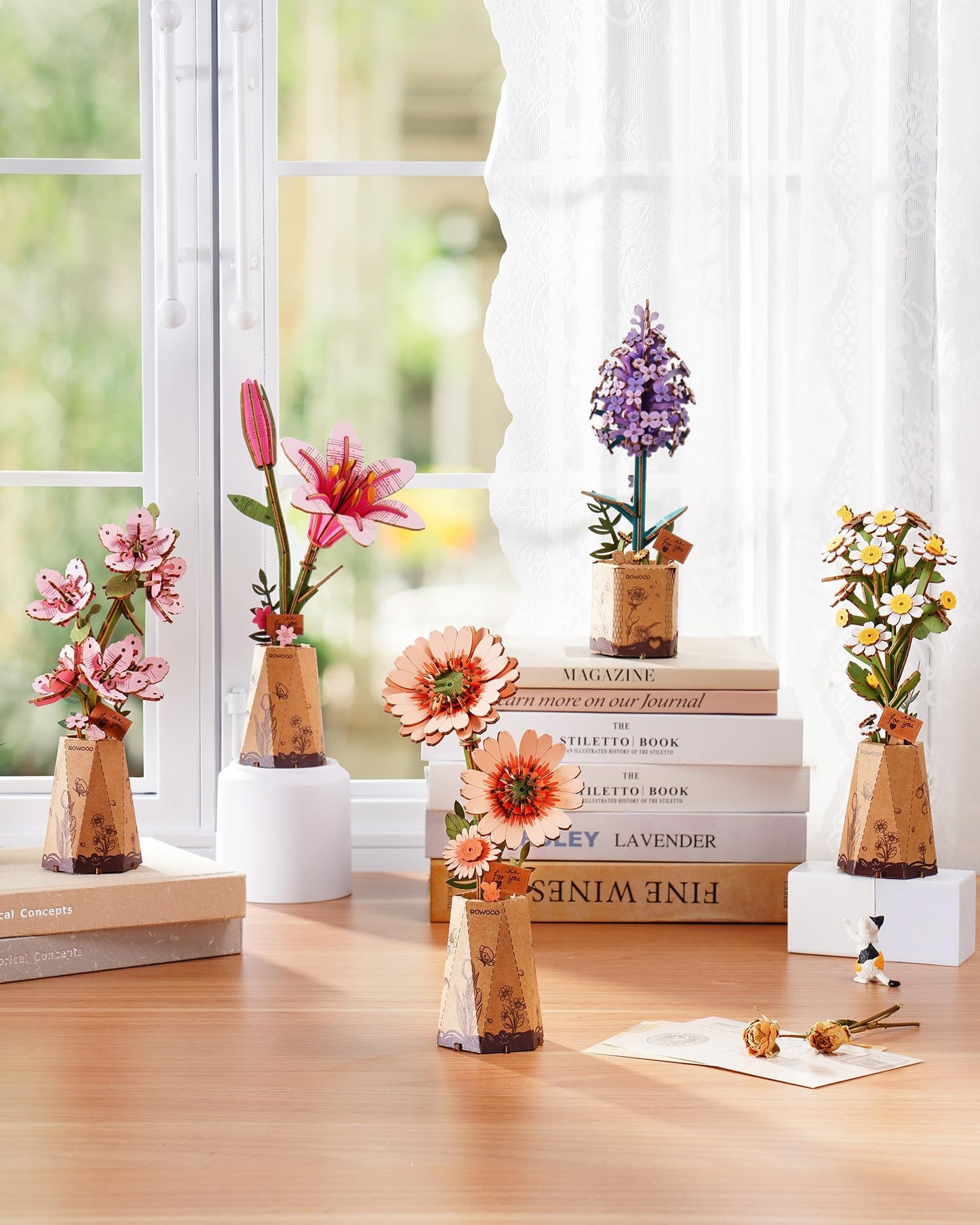rowood 3D Puzzles for Adults,Mother's Day DIY Wooden Flower Building Set Craft Kits,Botanical Collection Home Decor, Teacher's Day/Christmas/Birthday Gift- Orange Gerbera Daisy