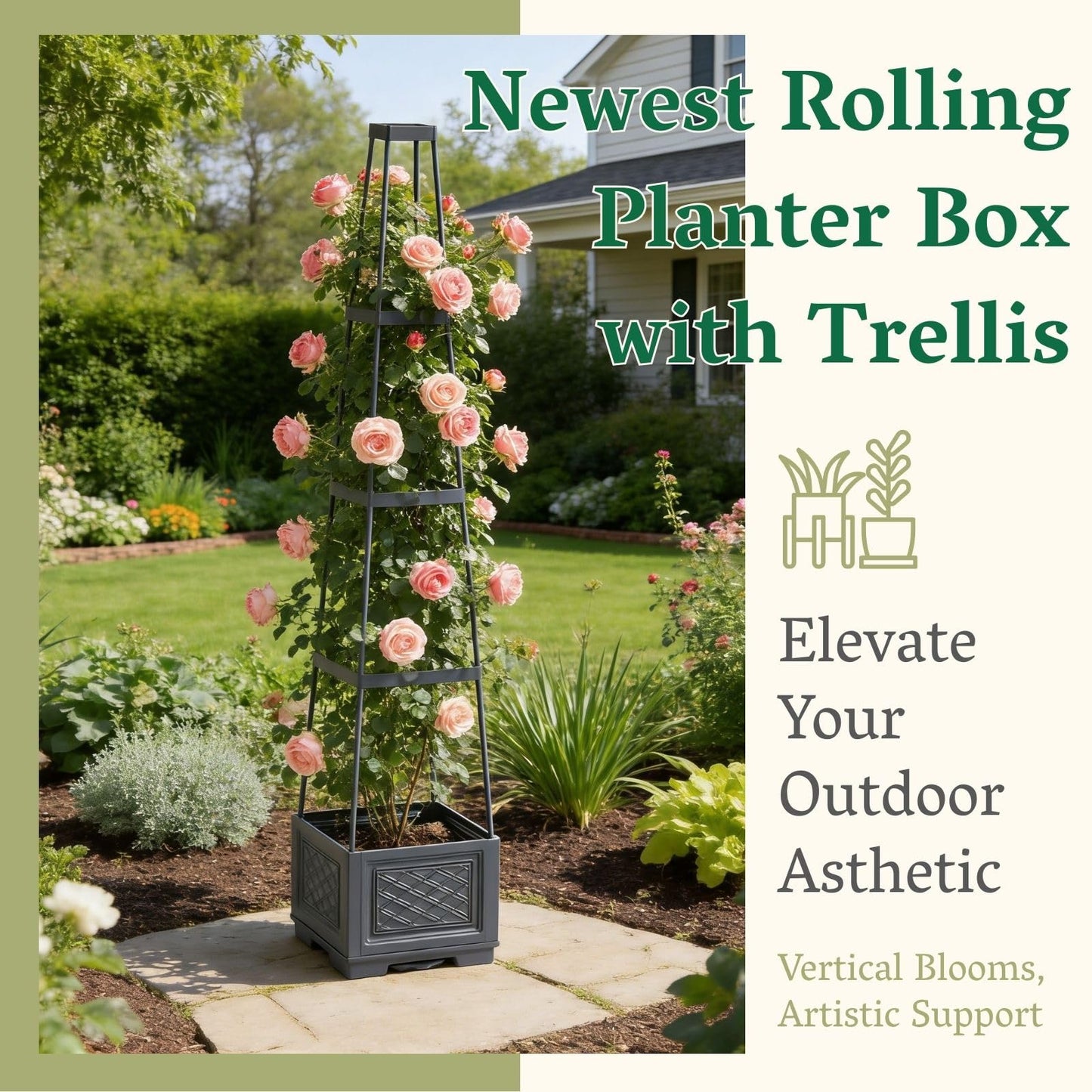 Chirpartti Rolling Tomato Planter with Trellis | Self-Watering Raised Garden Bed Tomato Pots for Growing Tomatoes | Planter Box with Trellis with Wheels for Climbing Plants Greenhouse Indoor Outdoor