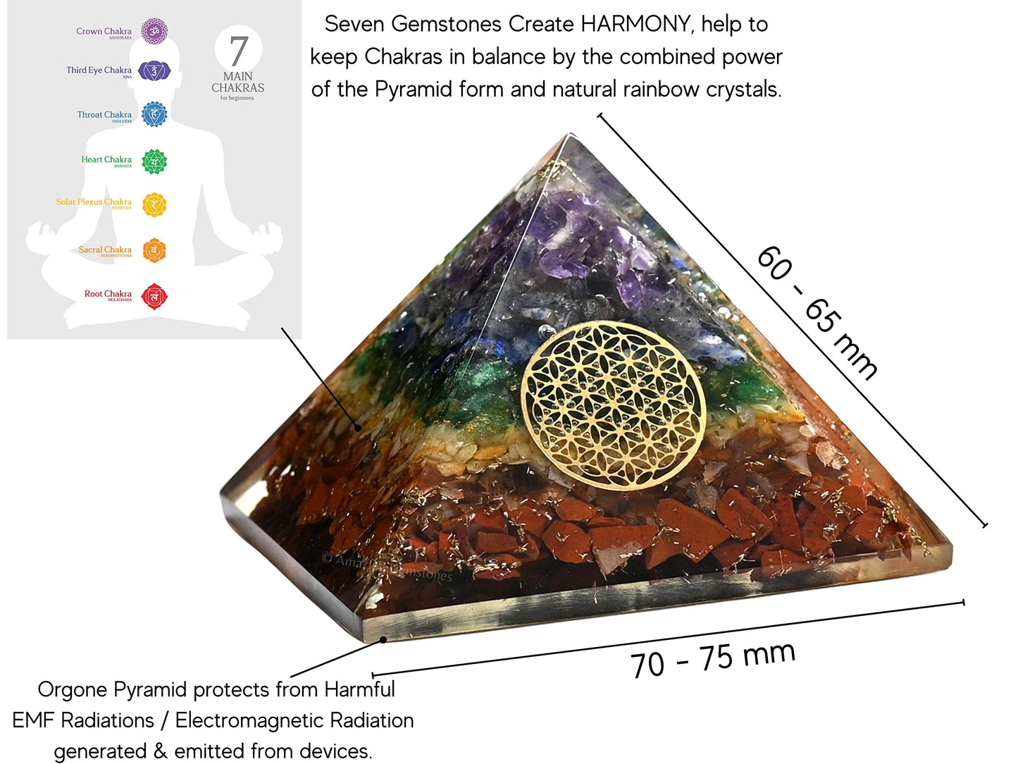 Amazing Gemstone Large Orgone Pyramid | Natural Chakra Pyramid Crystal | Flower of Life Orgonite Pyramid | Organ Pyramids Positive Energy Healing