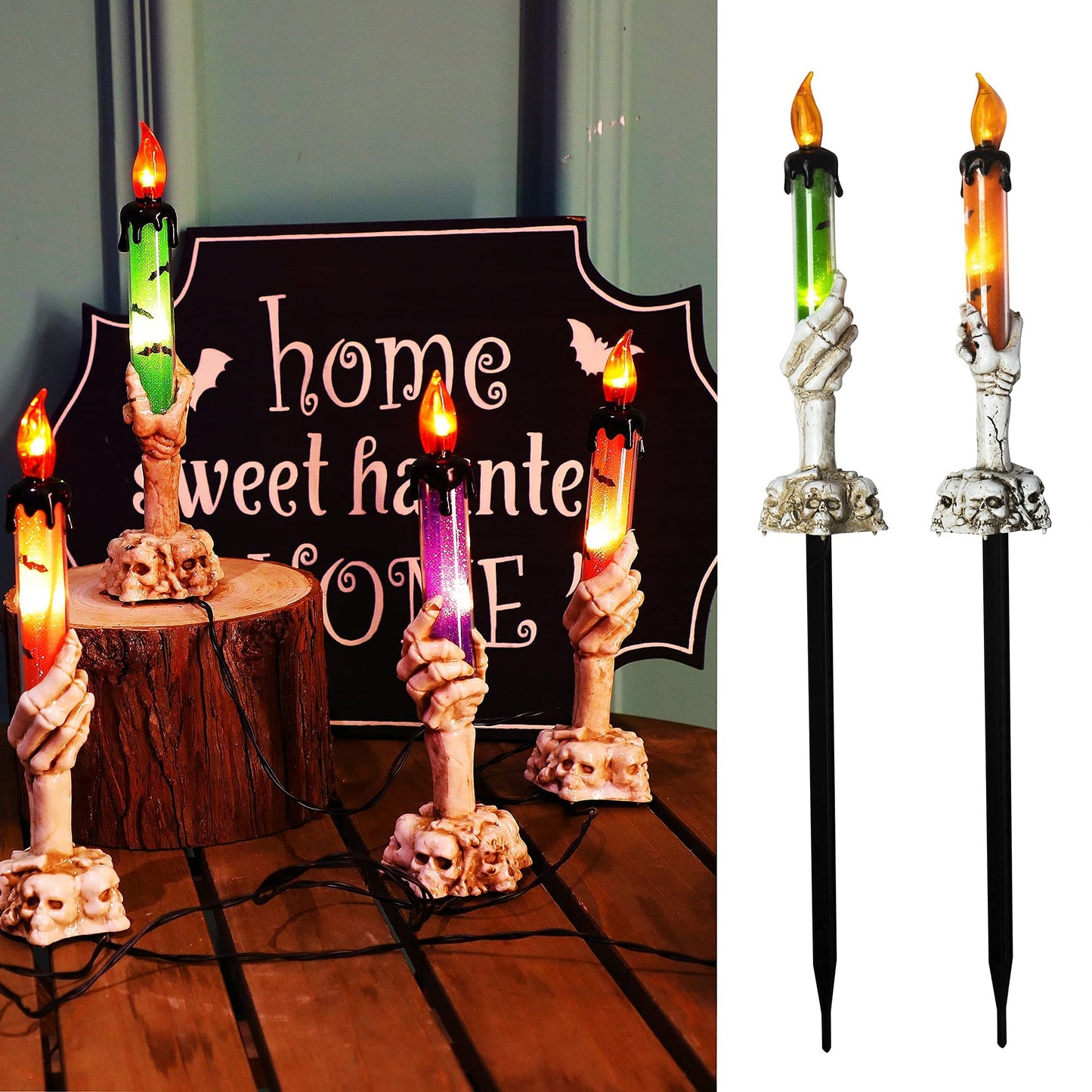 LJLNION Halloween Decorations, 5 Pack Tabletop Candle Lights with Skeleton Ghost Hand, Waterproof Lighted Yard Stakes, Battery Operated for Light Up Halloween Indoor/Outdoor Garden Decor