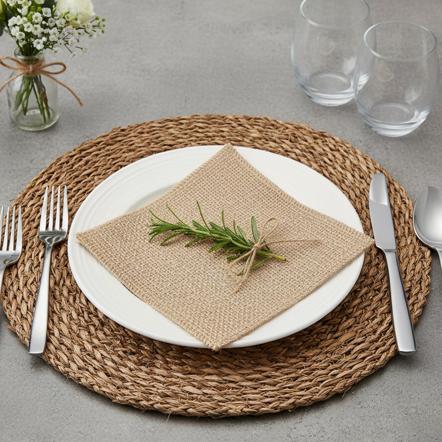 60 pcs Burlap Fabric Squares 6 x 6 Inches Jute Linen Table Mats - Rustic Burlap Placemats Table Decoration for Christmas Dinner, Weddings, Farmhouse Decor, and Craft Supplies
