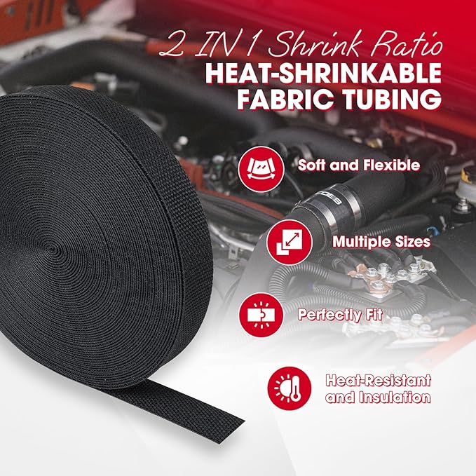 Sonoreboom 2 in 1 Heat Shrink Braided Sleeving Fabric Tubing-Ideal fit Irregular Shape Hose/Cable/Wire (22FT, 1/4"(6mm))