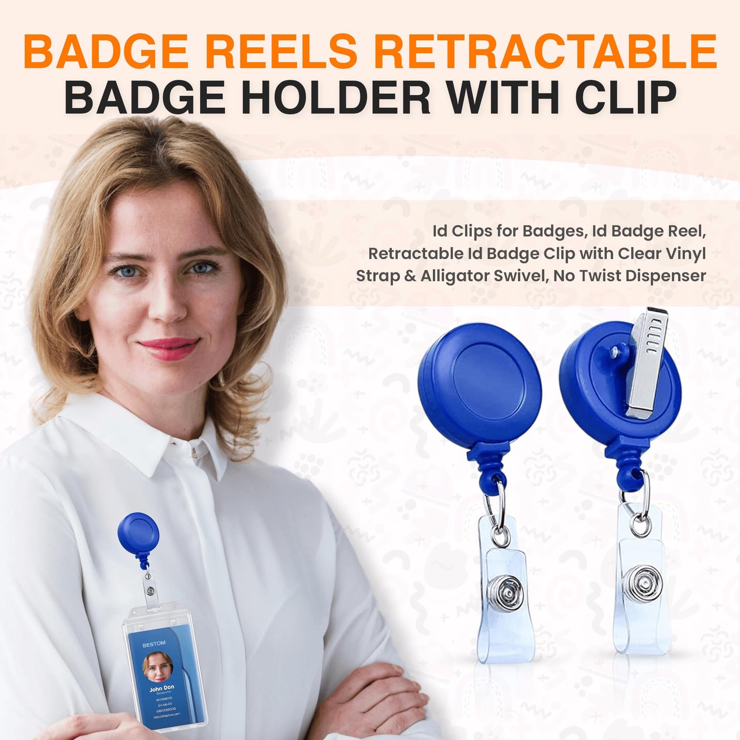 25 Pack Retractable Badge Reels – ID Card Holder Clip with Clear Vinyl Strap, Swivel Alligator Clip – Work Badge Holder, Key Card Holder, ID Card Holder for Badge (Blue)