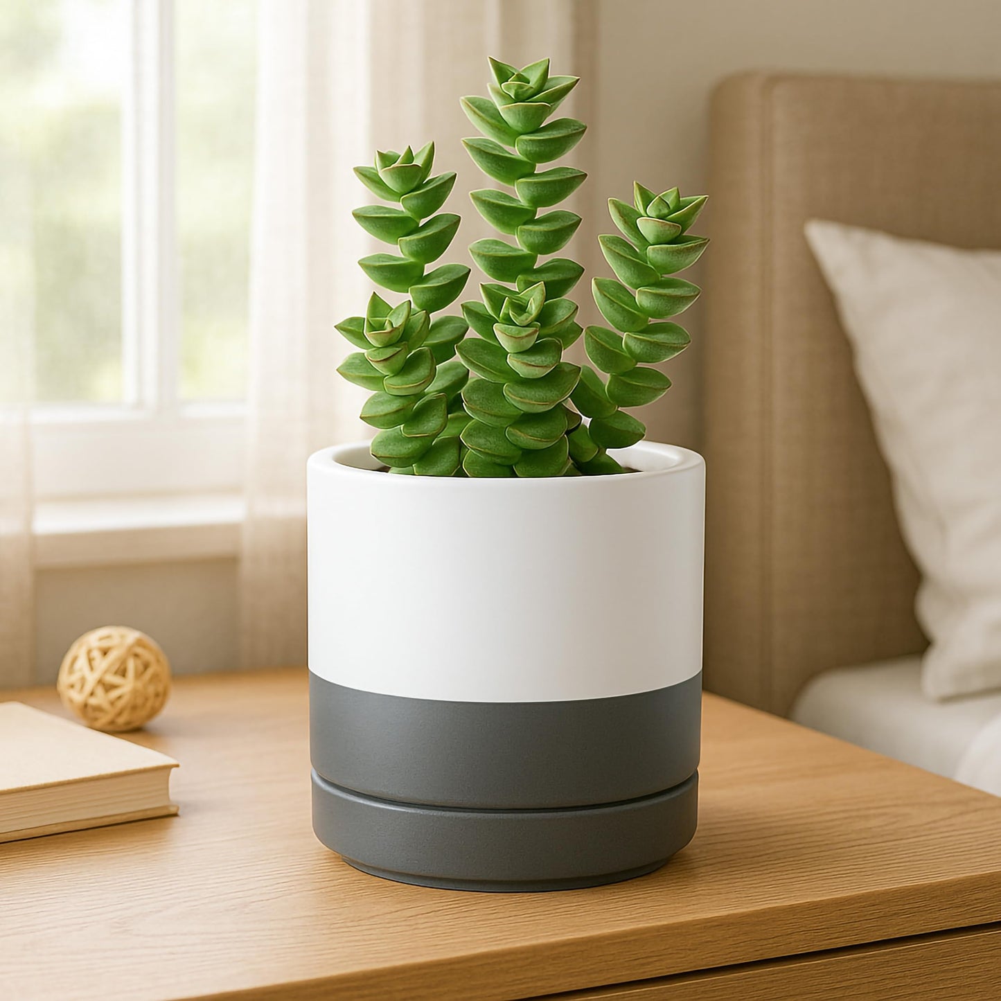 D'vine Dev 4.7 Inch & 6.5 Inch Ceramic Planter Pots for Plants with Drainage Hole and Saucer, Small Plant Pots Set, White/Speckled Grey, 94-G-S-6