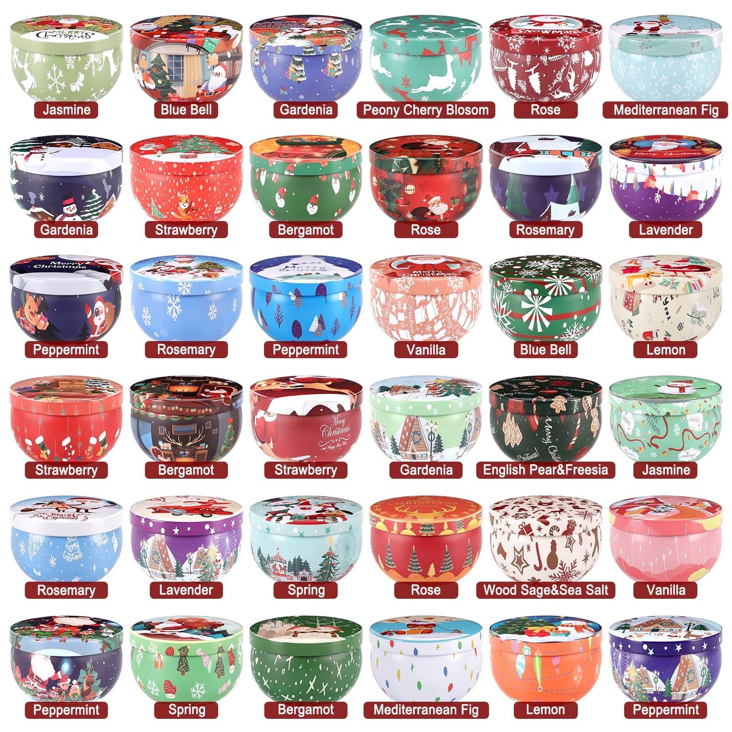 TLNFHRPI 36 Packs Christmas Scented Candles, 2.5oz Smokeless Clean Burning Soy Wax Candles for Home Decor, Festive Gifts & Holiday Ambiance