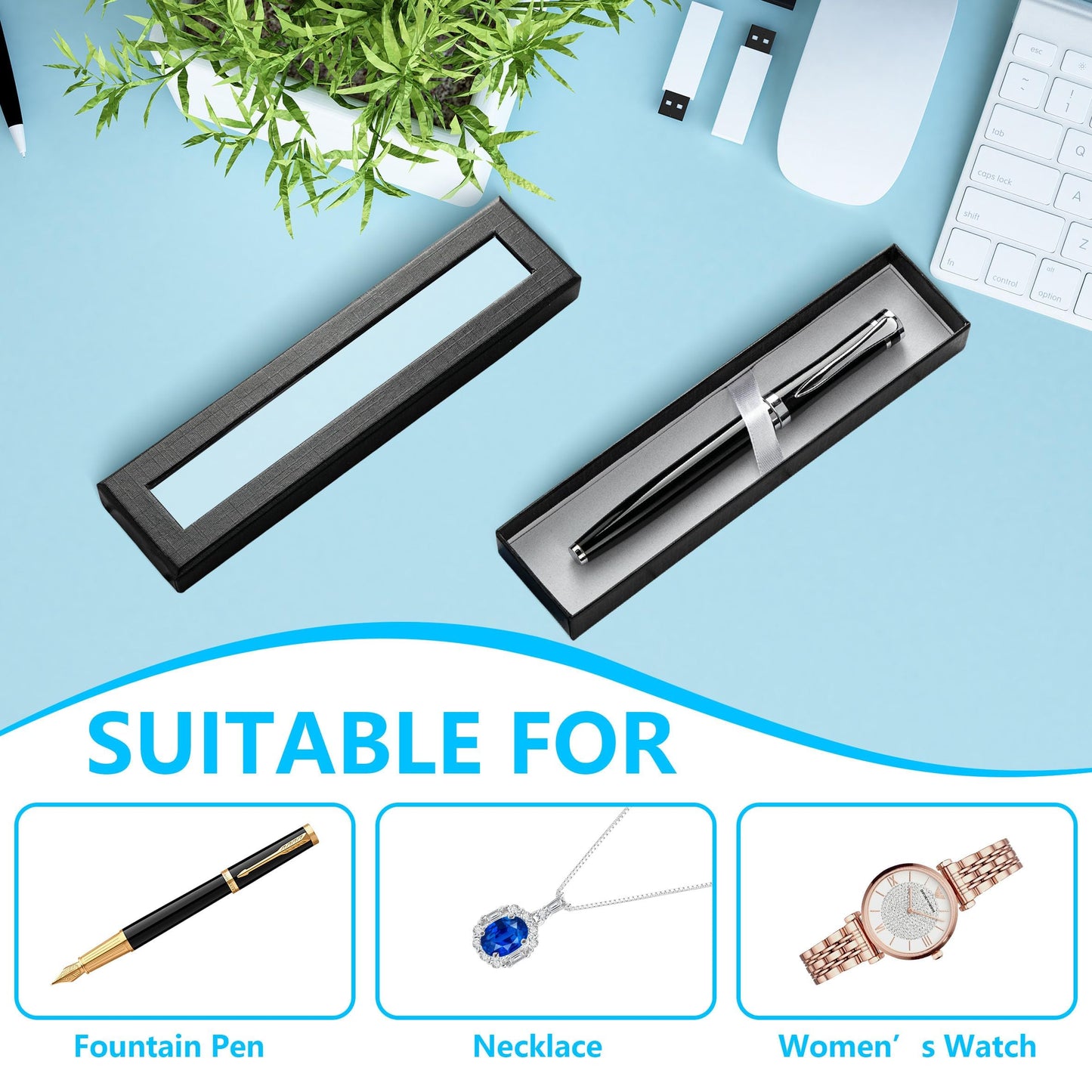 Lesnala 10Pcs Empty Pen Gift Box with Clear Lid Single Bulk Jewelry Ballpoint Display Case for Business Birthday Souvenir Office School Supplies Present Packaging Black