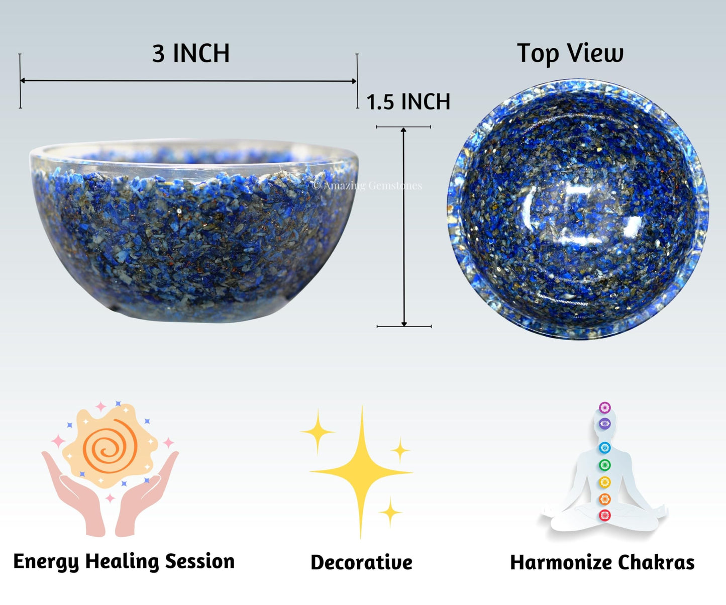 Amazing Gemstone Lapis Lazuli Orgonite Orgone Crystal Gemstone Bowl - 3" Orgonite Lapis Lazuli Crystal Bowl for Meditation, Crystals and Healing Stones Gift and Protection