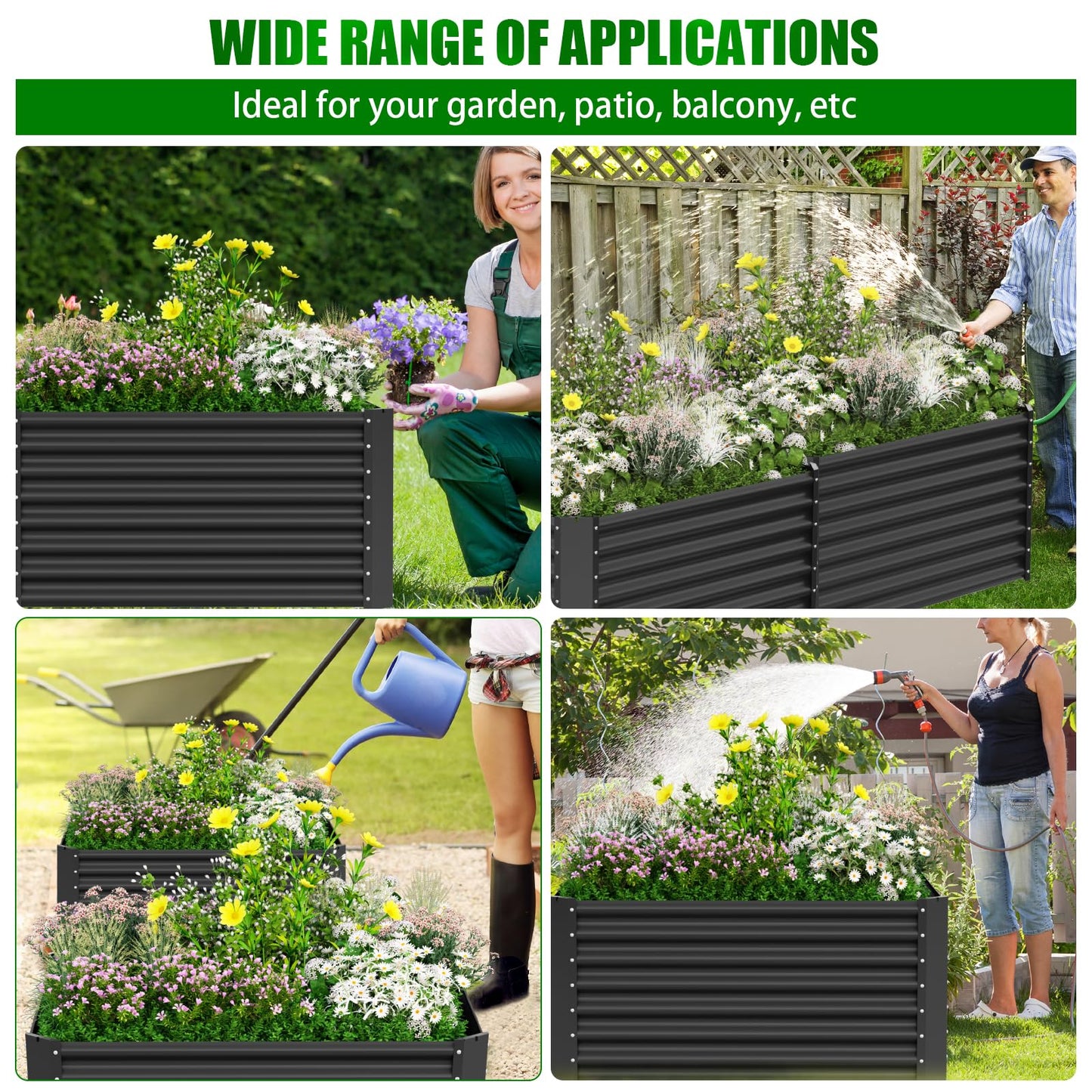 Doniks Raised Garden Bed, 4×2×1ft(2pcs) Large Outdoor Metal Planter Box,60 Gal Soil Capacity, Galvanized Raised Garden Bed Kit for Flower Plants, Fruits, Vegetable Herbs